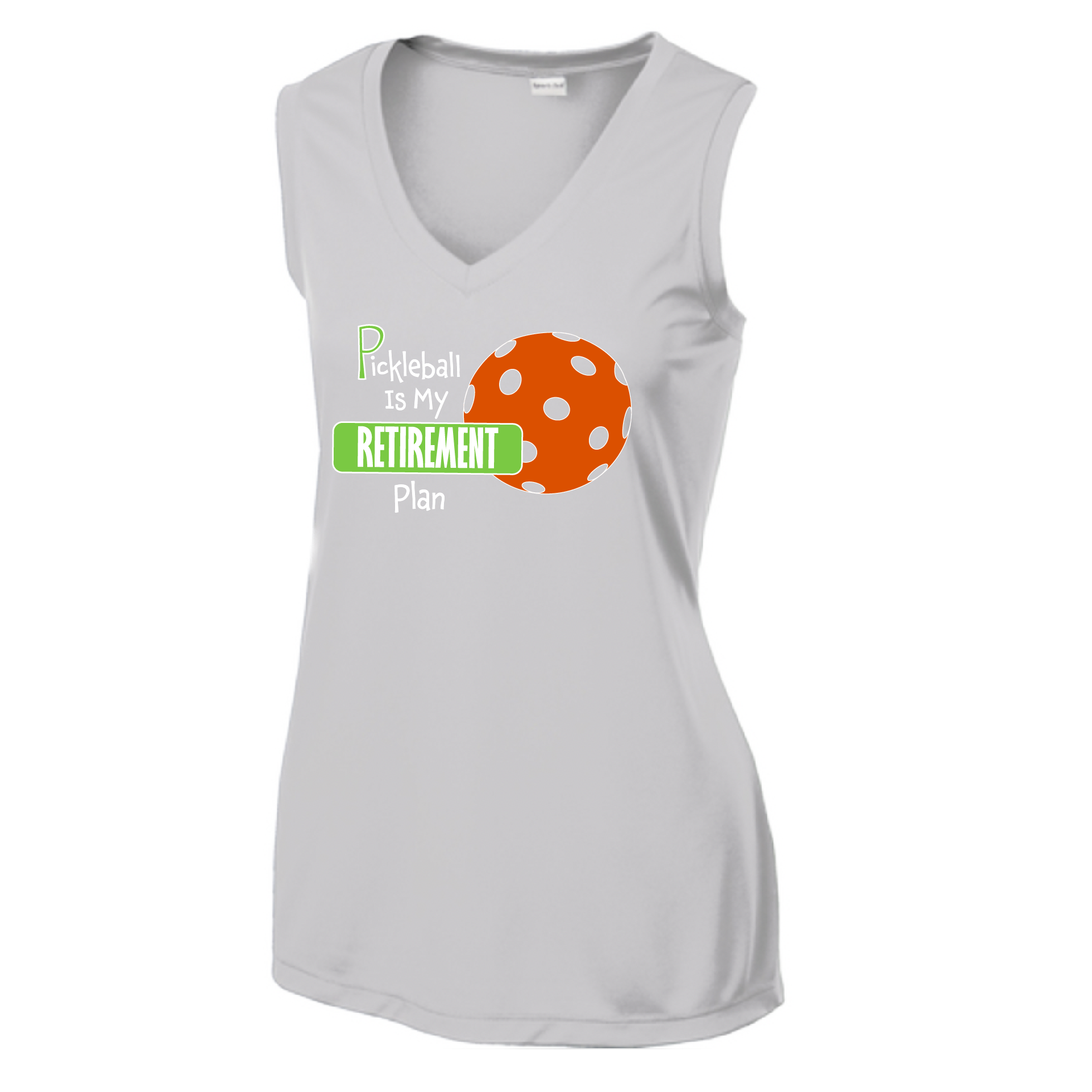 Pickleball Design: Pickleball is my Retirement plan  Women's Style: Sleeveless Tank  Turn up the volume in this Women's shirt with its perfect mix of softness and attitude. Material is ultra-comfortable with moisture wicking properties and tri-blend softness. PosiCharge technology locks in color. Highly breathable and lightweight.