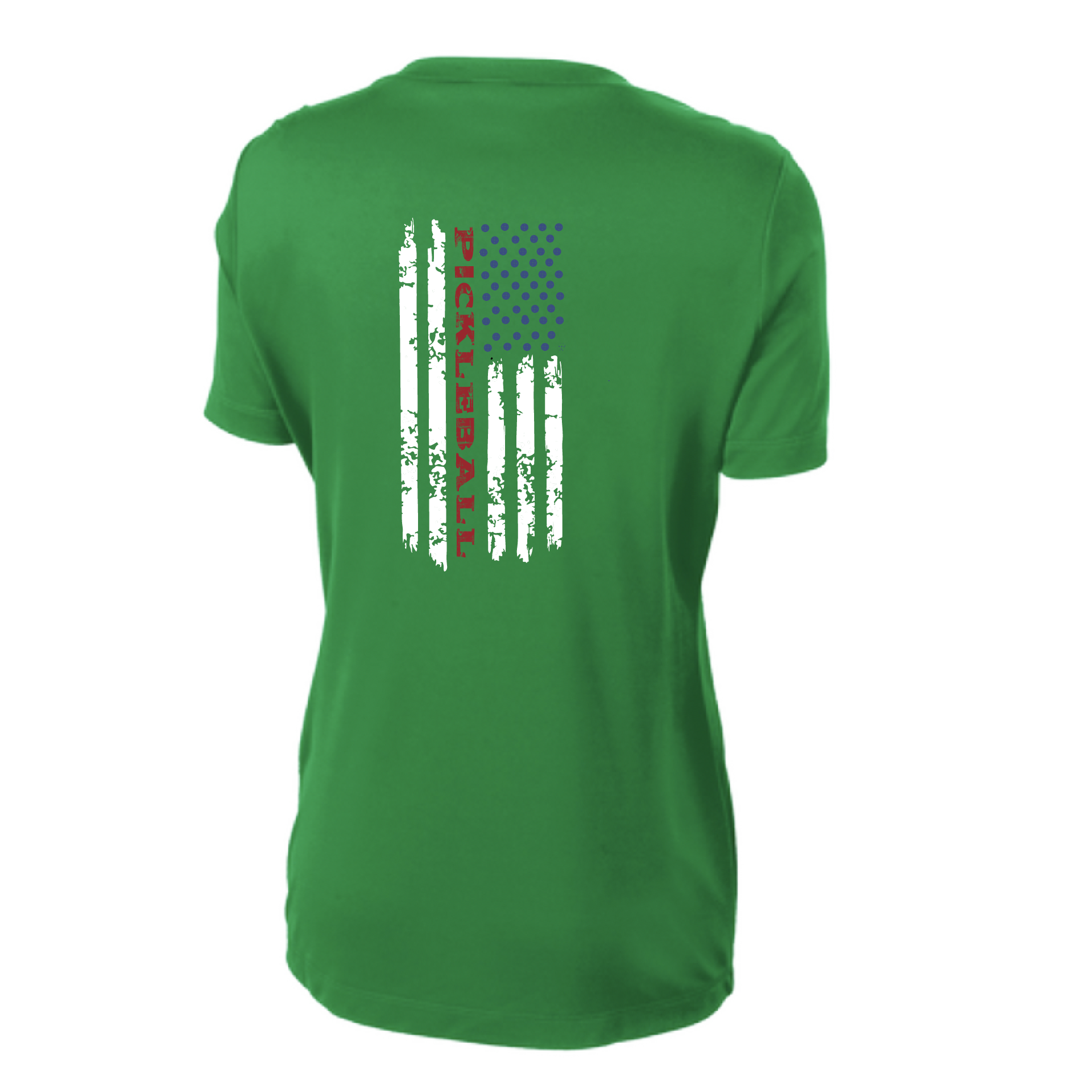 Pickleball Design: Flag Vertical on Front or Back of Shirt  Women's Style: Short-Sleeve Crew-Neck  Turn up the volume in this Women's shirt with its perfect mix of softness and attitude. Material is ultra-comfortable with moisture wicking properties and tri-blend softness. PosiCharge technology locks in color. Highly breathable and lightweight.