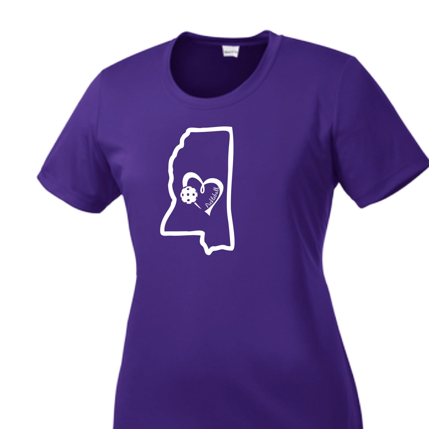 Pickleball Design: Mississippi State with Heart  Women's Styles: Short Sleeve Crew Neck  Turn up the volume in this Women's shirt with its perfect mix of softness and attitude. Material is ultra-comfortable with moisture wicking properties and tri-blend softness. PosiCharge technology locks in color. Highly breathable and lightweight.