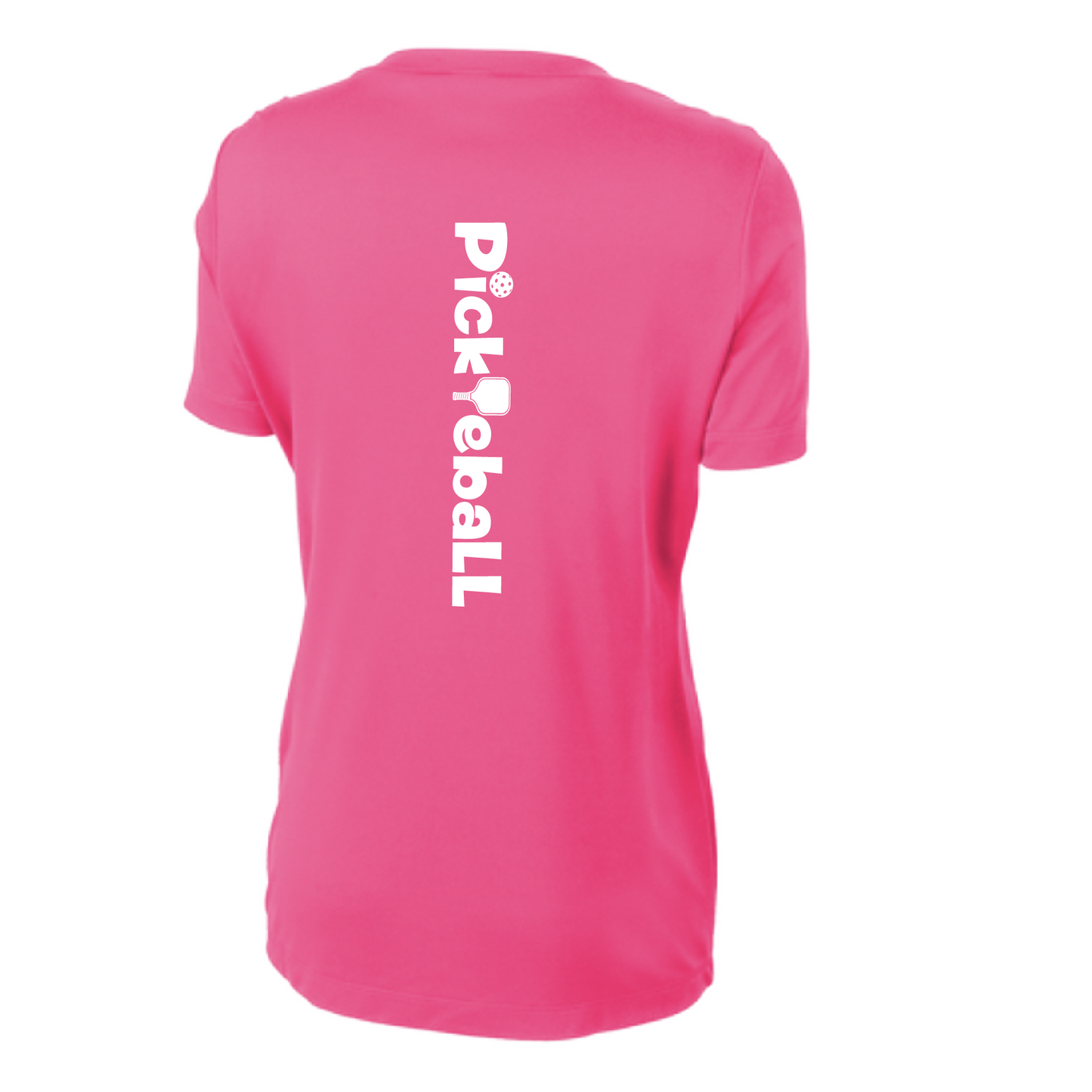 Pickleball Design: Pickleball Horizontal Customizable location  Women's Style: Short-Sleeve Crew-Neck  Turn up the volume in this Women's shirt with its perfect mix of softness and attitude. Material is ultra-comfortable with moisture wicking properties and tri-blend softness. PosiCharge technology locks in color. Highly breathable and lightweight.