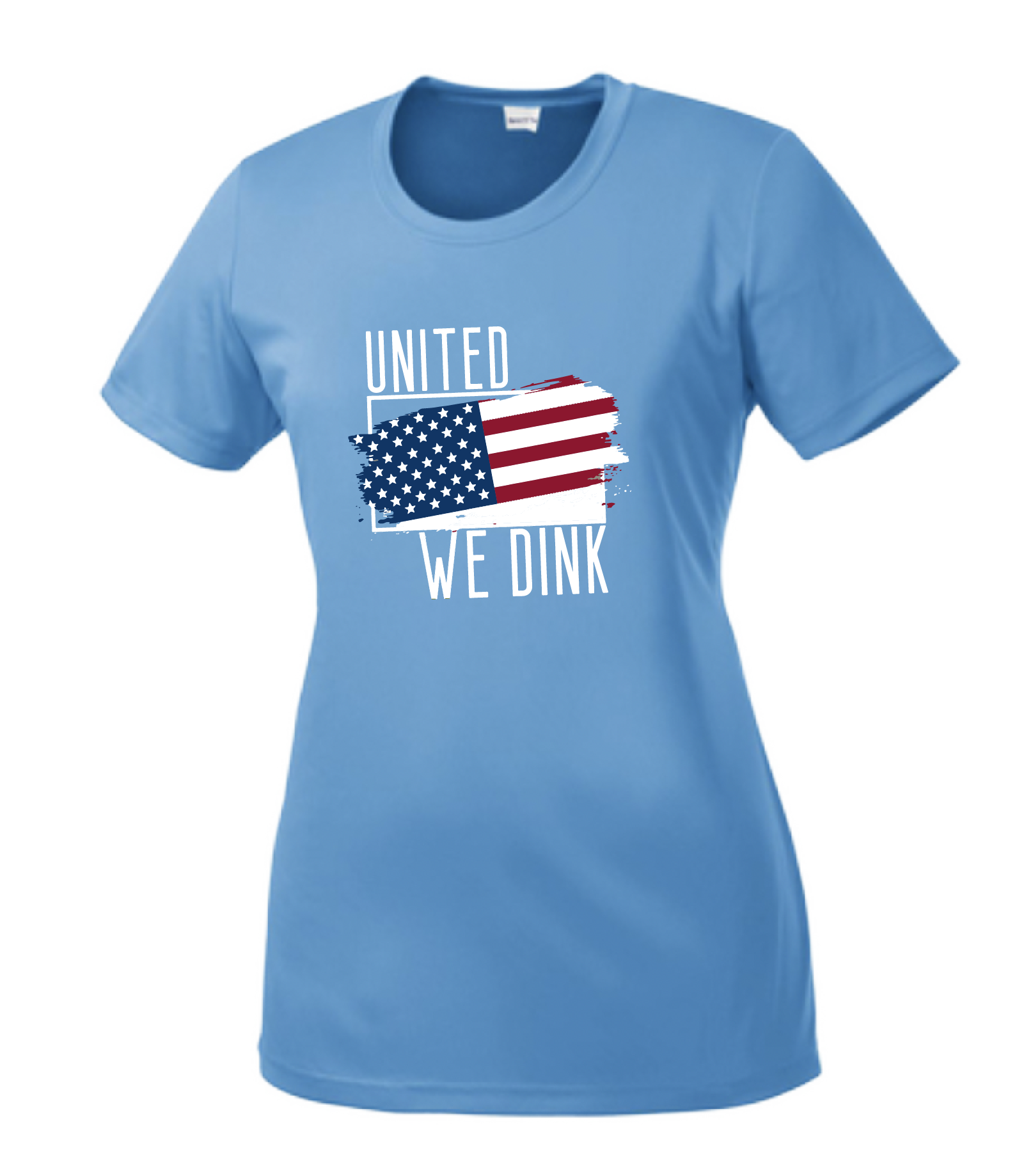 Pickleball Design: United We Dink  Women's Styles: Short-Sleeve Crew-Neck  Turn up the volume in this Women's shirt with its perfect mix of softness and attitude. Material is ultra-comfortable with moisture wicking properties and tri-blend softness. PosiCharge technology locks in color. Highly breathable and lightweight.