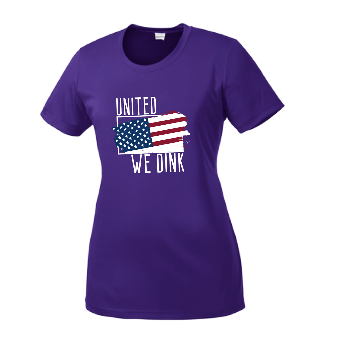 Pickleball Design: United We Dink  Women's Styles: Short-Sleeve Crew-Neck  Turn up the volume in this Women's shirt with its perfect mix of softness and attitude. Material is ultra-comfortable with moisture wicking properties and tri-blend softness. PosiCharge technology locks in color. Highly breathable and lightweight.