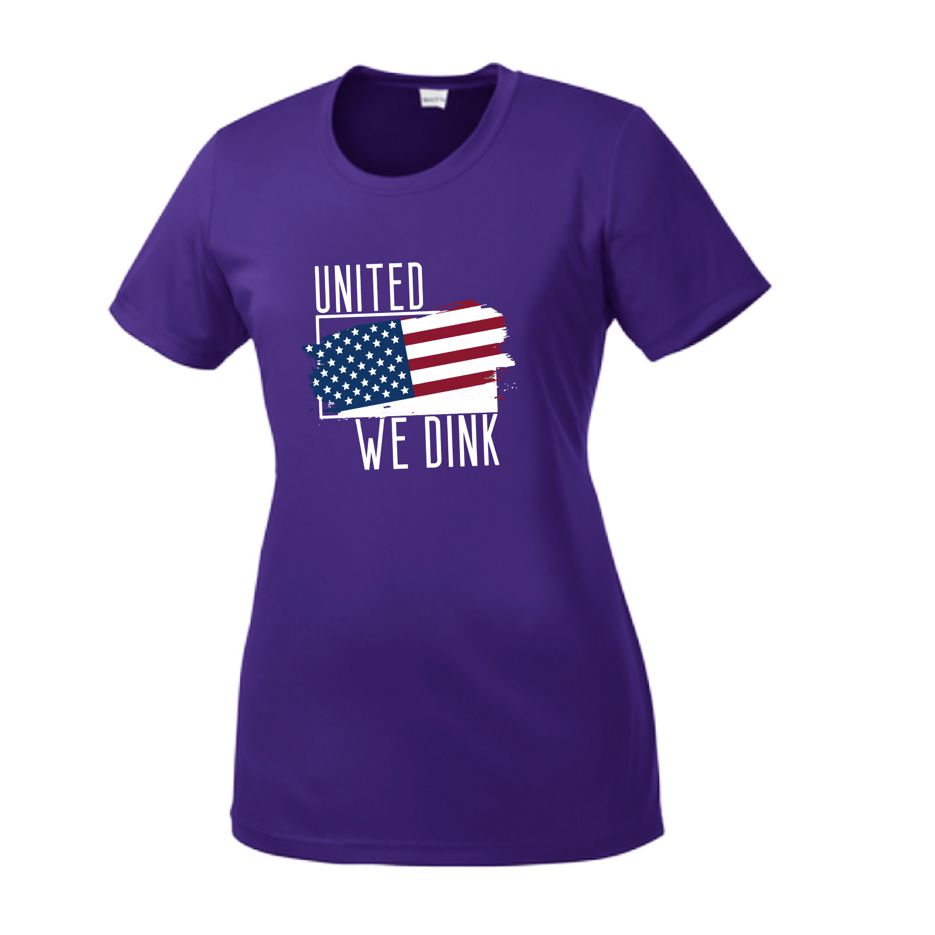 Pickleball Design: United We Dink  Women's Styles: Short-Sleeve Crew-Neck  Turn up the volume in this Women's shirt with its perfect mix of softness and attitude. Material is ultra-comfortable with moisture wicking properties and tri-blend softness. PosiCharge technology locks in color. Highly breathable and lightweight.