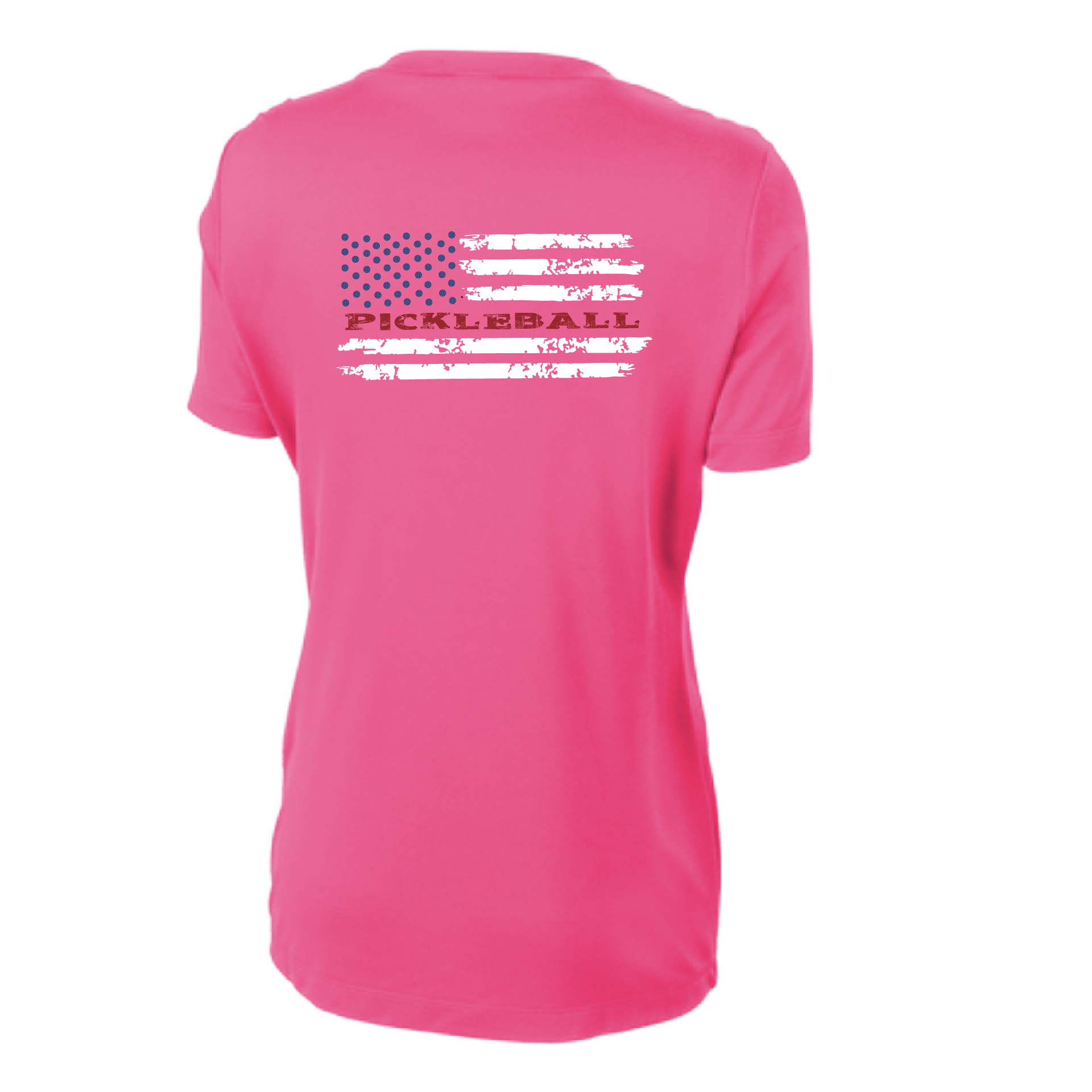 Pickleball Design: Flag Horizontal on Front or Back of Shirt  Women's Style: Short-Sleeve Crew-Neck  Turn up the volume in this Women's shirt with its perfect mix of softness and attitude. Material is ultra-comfortable with moisture wicking properties and tri-blend softness. PosiCharge technology locks in color. Highly breathable and lightweight.