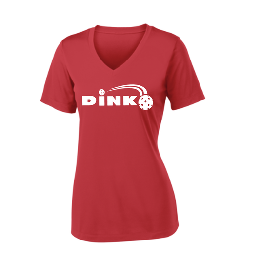 Pickleball Design: Dink  Women's Style:  Short Sleeve V-Neck  Turn up the volume in this Women's shirt with its perfect mix of softness and attitude. Material is ultra-comfortable with moisture wicking properties and tri-blend softness. PosiCharge technology locks in color. Highly breathable and lightweight.