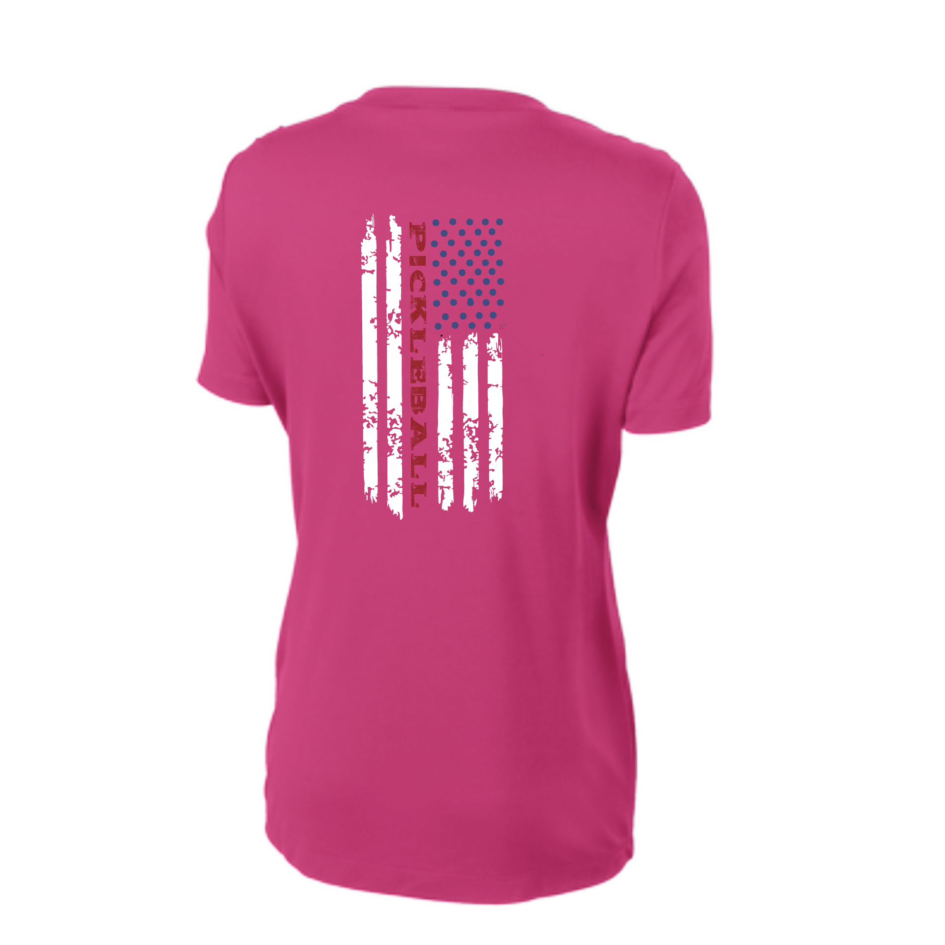 Pickleball Design: Pickleball Flag Vertical on Front or Back of Shirt  Women's Style: Short-Sleeve V-Neck  Turn up the volume in this Women's shirt with its perfect mix of softness and attitude. Material is ultra-comfortable with moisture wicking properties and tri-blend softness. PosiCharge technology locks in color. Highly breathable and lightweight.