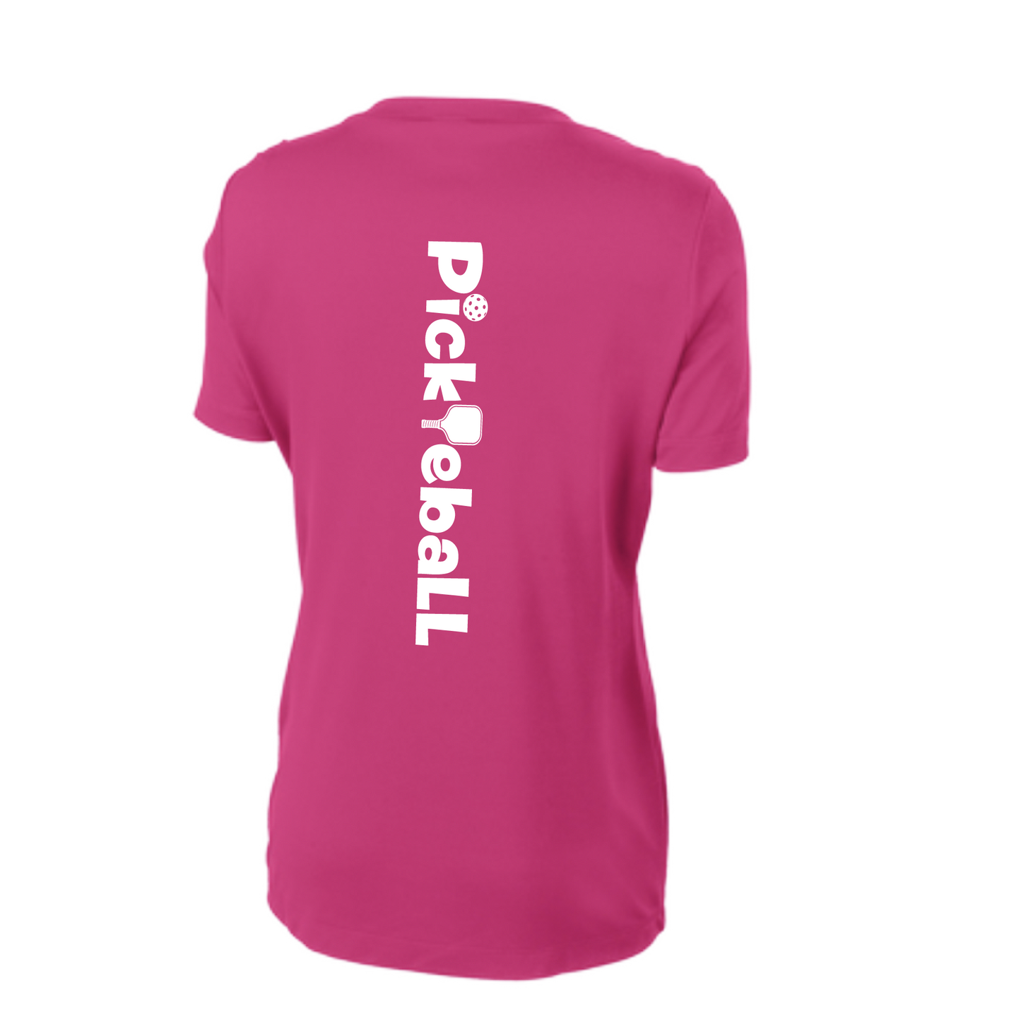 Pickleball Design: Pickleball Horizontal Customizable location  Women's Style: Short-Sleeve V-Neck  Turn up the volume in this Women's shirt with its perfect mix of softness and attitude. Material is ultra-comfortable with moisture wicking properties and tri-blend softness. PosiCharge technology locks in color. Highly breathable and lightweight.