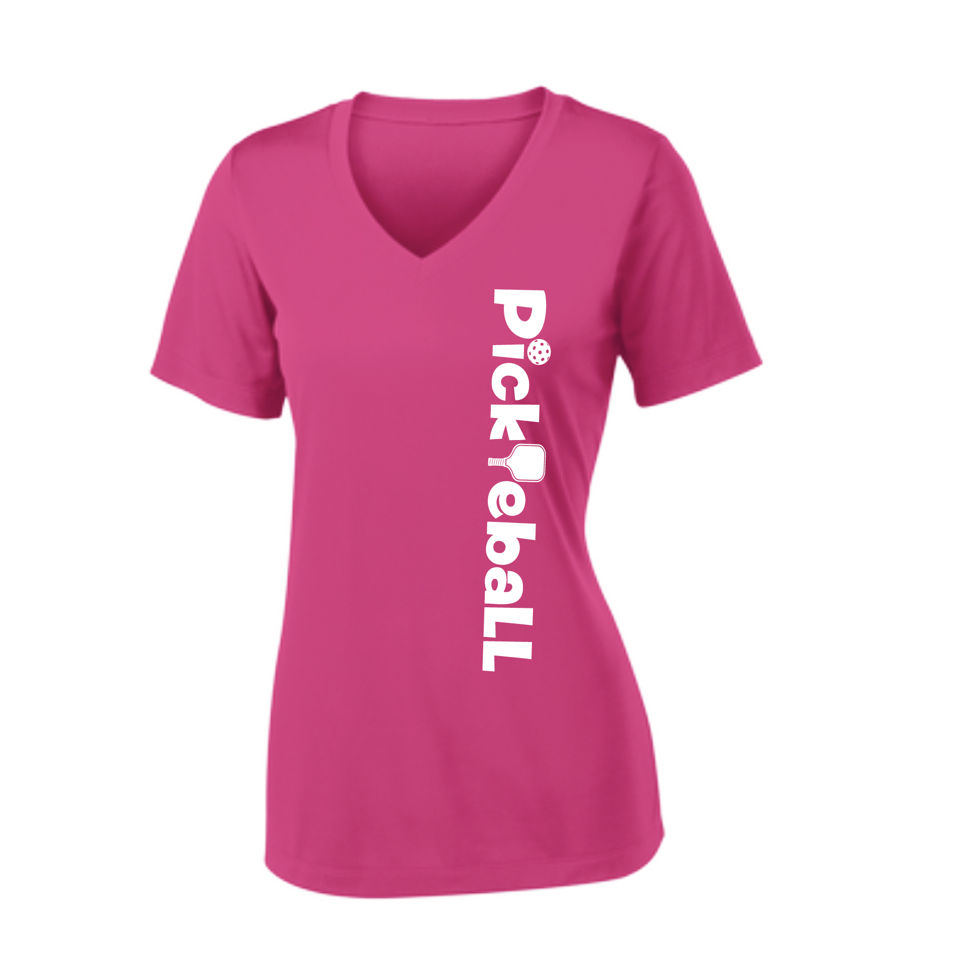 Pickleball Design: Pickleball Horizontal Customizable location  Women's Style: Short-Sleeve V-Neck  Turn up the volume in this Women's shirt with its perfect mix of softness and attitude. Material is ultra-comfortable with moisture wicking properties and tri-blend softness. PosiCharge technology locks in color. Highly breathable and lightweight.