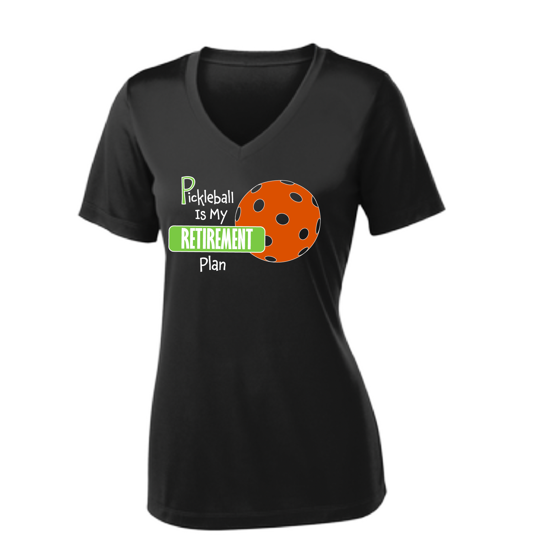 Pickleball Design: Pickleball is my Retirement plan  Women's Style: Short-Sleeve V-Neck Tank  Turn up the volume in this Women's shirt with its perfect mix of softness and attitude. Material is ultra-comfortable with moisture wicking properties and tri-blend softness. PosiCharge technology locks in color. Highly breathable and lightweight.