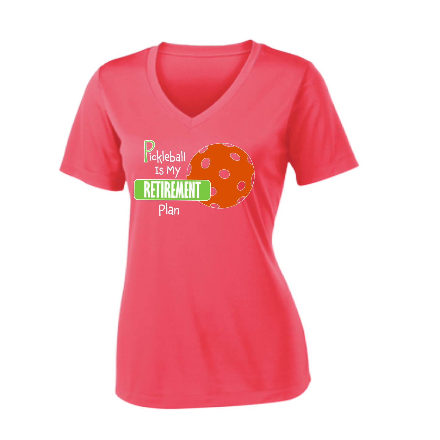 Pickleball Design: Pickleball is my Retirement plan  Women's Style: Short-Sleeve V-Neck Tank  Turn up the volume in this Women's shirt with its perfect mix of softness and attitude. Material is ultra-comfortable with moisture wicking properties and tri-blend softness. PosiCharge technology locks in color. Highly breathable and lightweight.