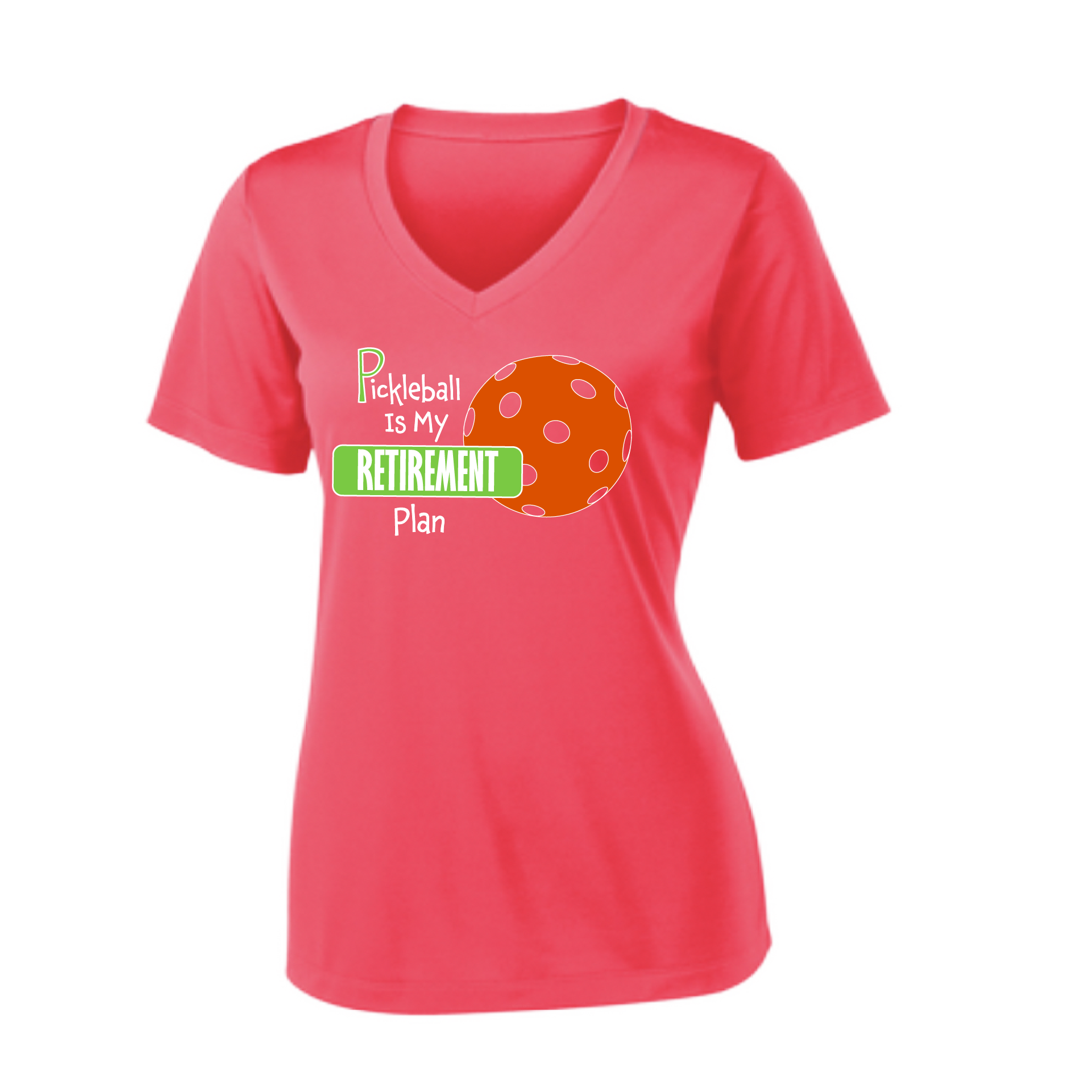 Pickleball Design: Pickleball is my Retirement plan  Women's Style: Short-Sleeve V-Neck Tank  Turn up the volume in this Women's shirt with its perfect mix of softness and attitude. Material is ultra-comfortable with moisture wicking properties and tri-blend softness. PosiCharge technology locks in color. Highly breathable and lightweight.