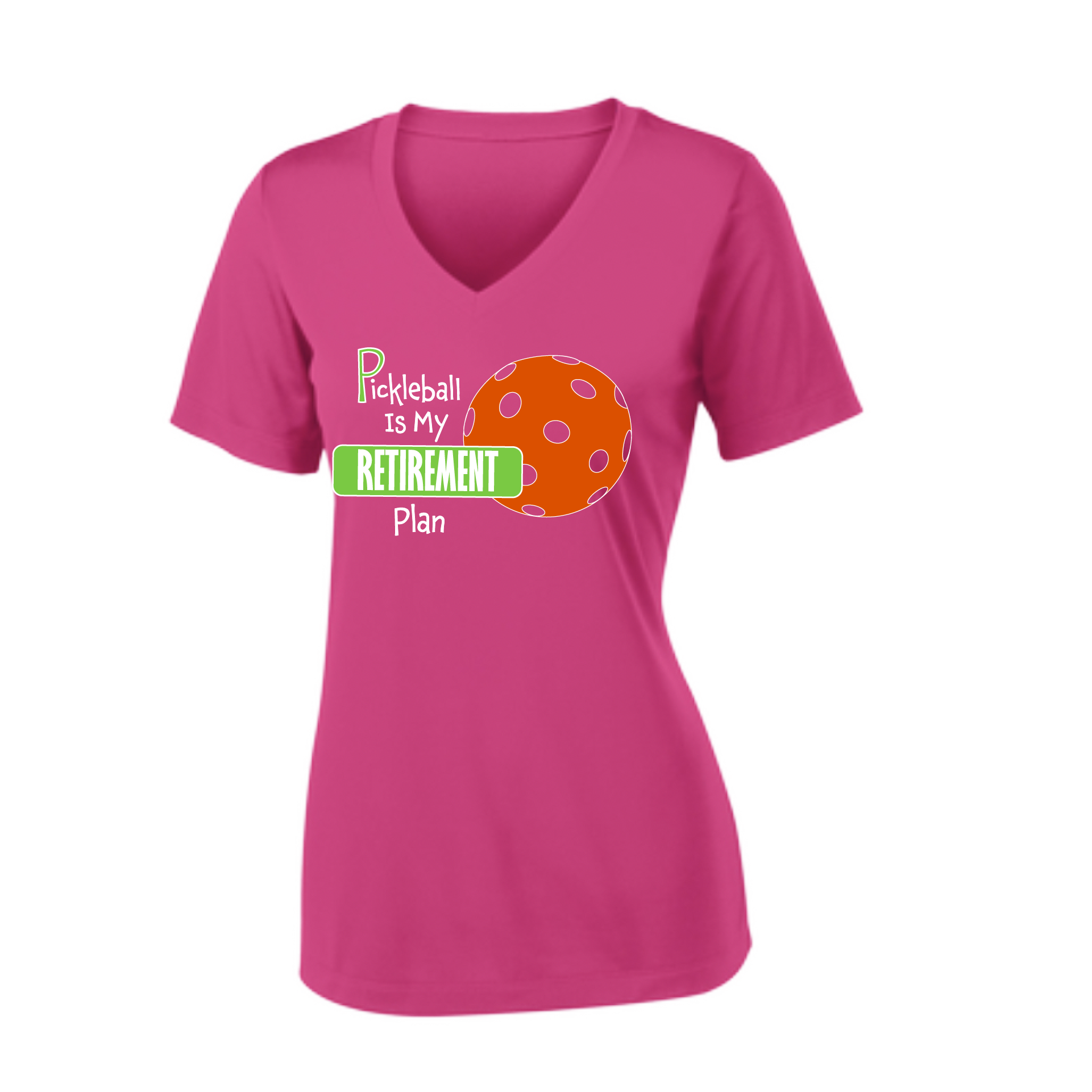 Pickleball Design: Pickleball is my Retirement plan  Women's Style: Short-Sleeve V-Neck Tank  Turn up the volume in this Women's shirt with its perfect mix of softness and attitude. Material is ultra-comfortable with moisture wicking properties and tri-blend softness. PosiCharge technology locks in color. Highly breathable and lightweight.