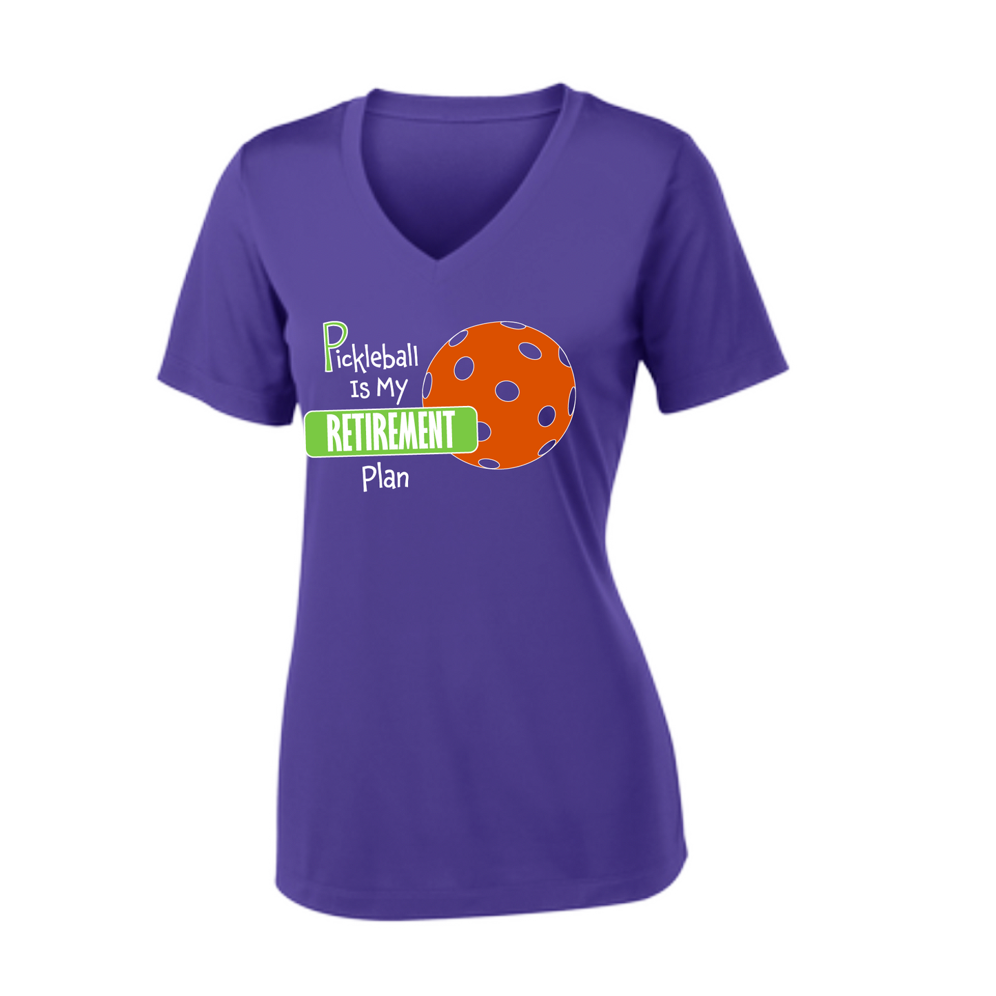 Pickleball Design: Pickleball is my Retirement plan  Women's Style: Short-Sleeve V-Neck Tank  Turn up the volume in this Women's shirt with its perfect mix of softness and attitude. Material is ultra-comfortable with moisture wicking properties and tri-blend softness. PosiCharge technology locks in color. Highly breathable and lightweight.