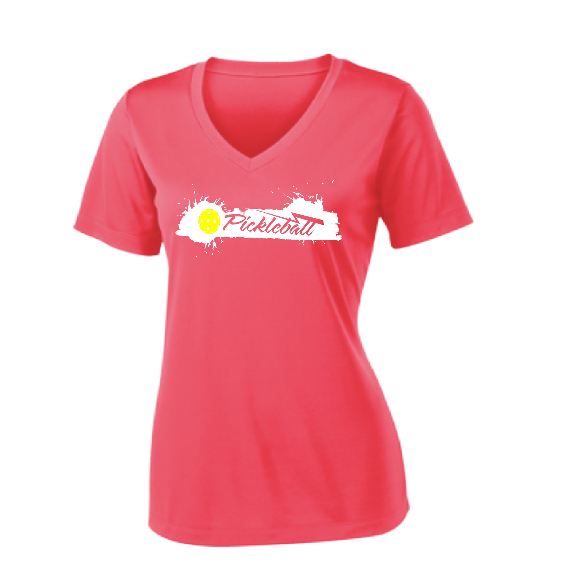 Pickleball Design: Extreme  Women's Style: Short Sleeve V-Neck  Turn up the volume in this Women's shirt with its perfect mix of softness and attitude. Material is ultra-comfortable with moisture wicking properties and tri-blend softness. PosiCharge technology locks in color. Highly breathable and lightweight. 