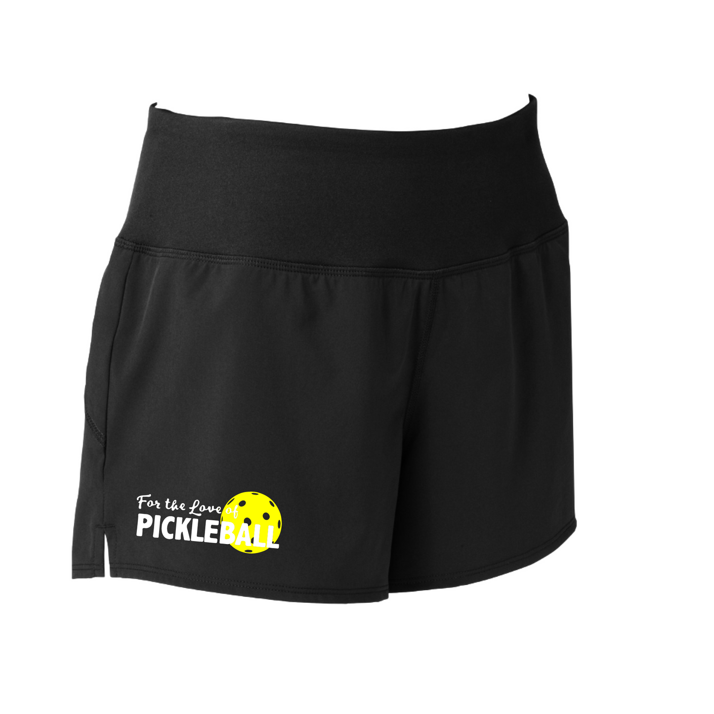 Shorts Pickleball Designs: For the Love of Pickleball  Sport Tek women’s repeat shorts come with built-in cell phone pocket on the exterior of the waistband. You can also feel secure knowing that no matter how strenuous the exercise, the shorts will remain in place (it won’t ride up!). These shorts are extremely versatile and trendy. Transition from the Pickleball court to running errands smoothly.