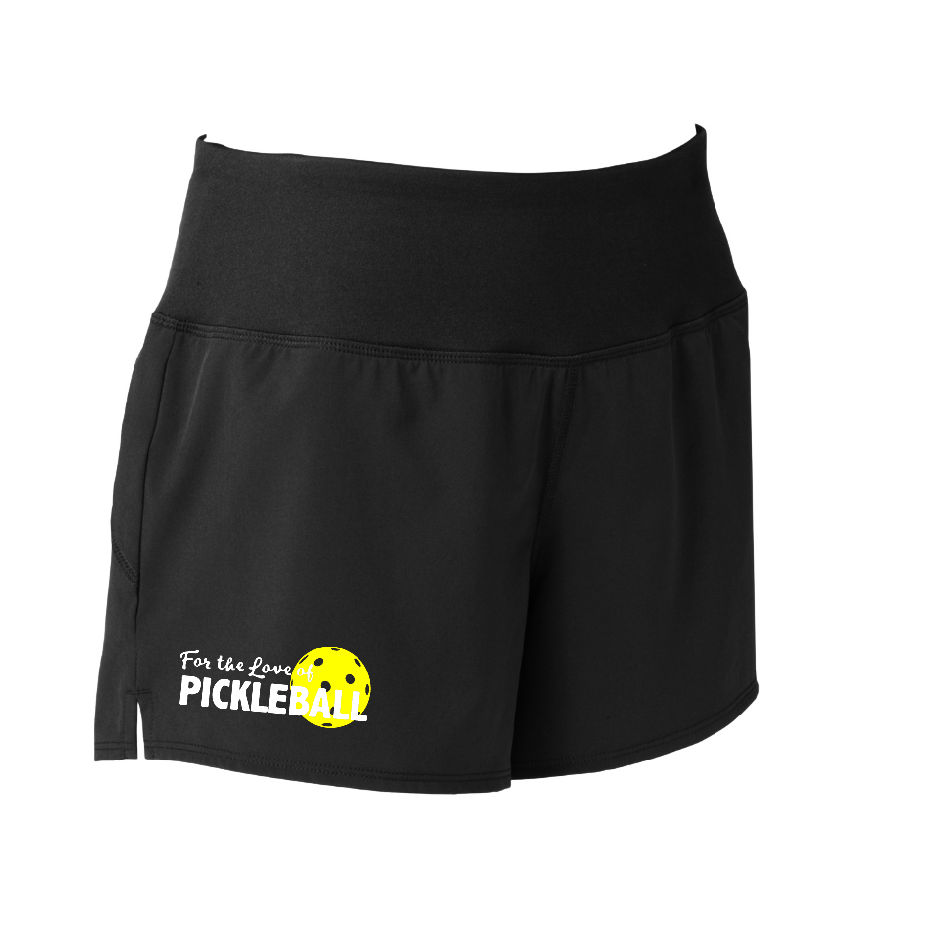 Shorts Pickleball Designs: For the Love of Pickleball  Sport Tek women’s repeat shorts come with built-in cell phone pocket on the exterior of the waistband. You can also feel secure knowing that no matter how strenuous the exercise, the shorts will remain in place (it won’t ride up!). These shorts are extremely versatile and trendy. Transition from the Pickleball court to running errands smoothly.