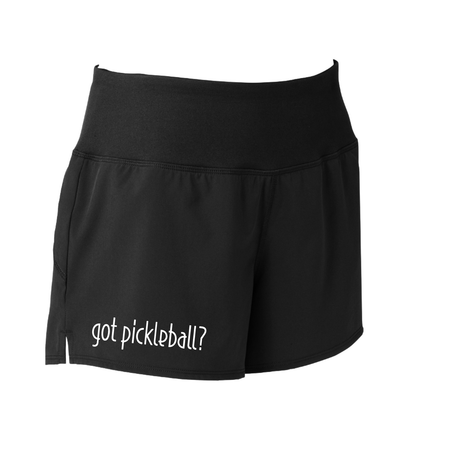 Pickleball Shorts Design: Got Pickleball?  Sport Tek women’s repeat shorts come with built-in cell phone pocket on the exterior of the waistband. You can also feel secure knowing that no matter how strenuous the exercise, the shorts will remain in place (it won’t ride up!). These shorts are extremely versatile and trendy. Transition from the Pickleball court to running errands smoothly.