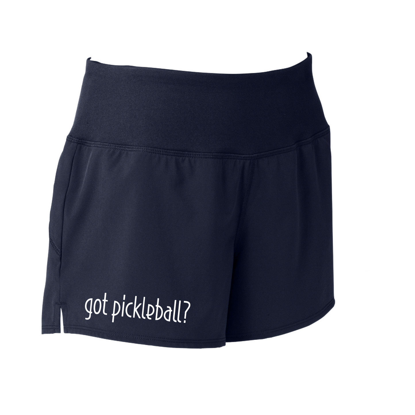 Pickleball Shorts Design: Got Pickleball?  Sport Tek women’s repeat shorts come with built-in cell phone pocket on the exterior of the waistband. You can also feel secure knowing that no matter how strenuous the exercise, the shorts will remain in place (it won’t ride up!). These shorts are extremely versatile and trendy. Transition from the Pickleball court to running errands smoothly.