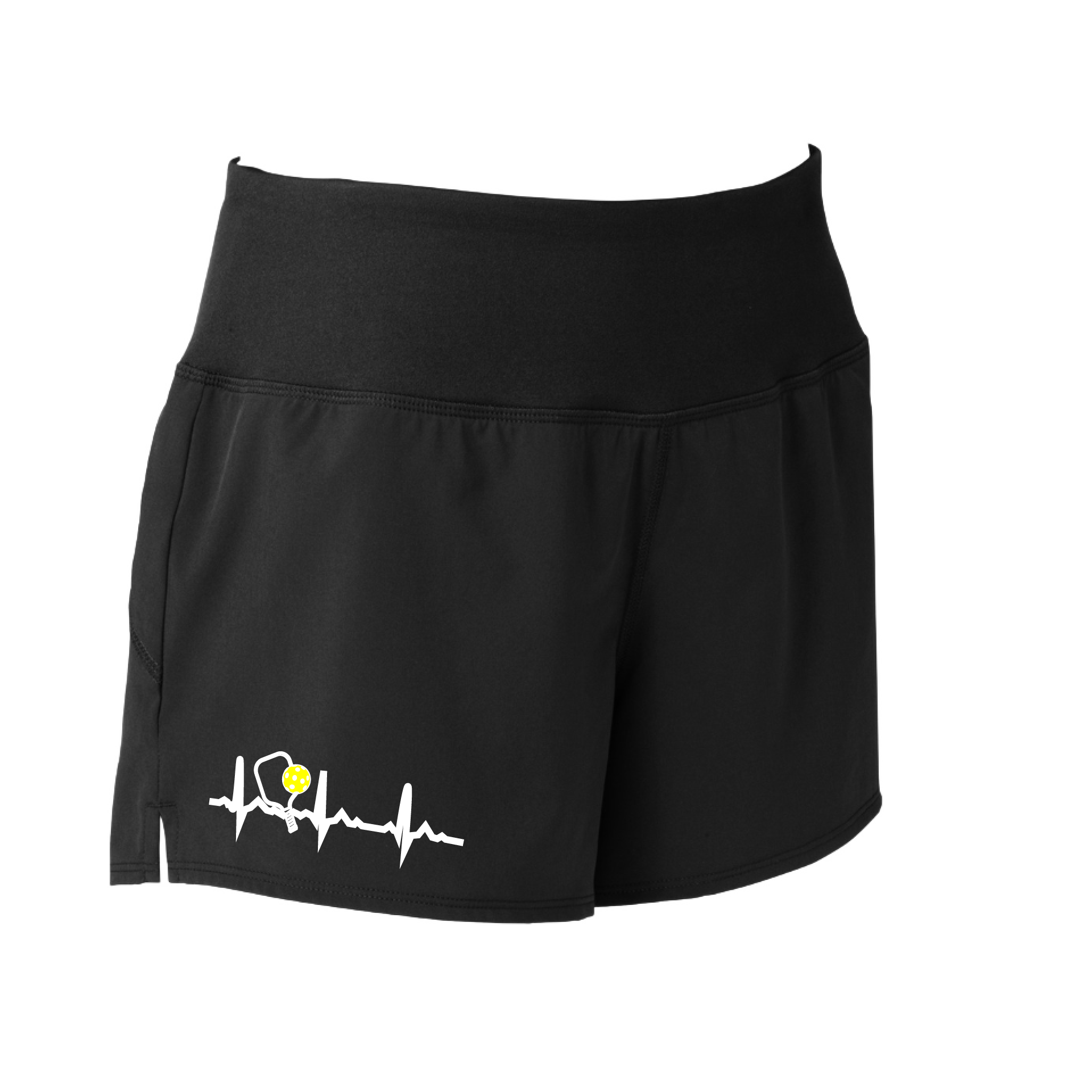 Pickleball Designs: Pickleball Heartbeat  Sport Tek women’s repeat shorts come with built-in cell phone pocket on the exterior of the waistband. You can also feel secure knowing that no matter how strenuous the exercise, the shorts will remain in place (it won’t ride up!). These shorts are extremely versatile and trendy. Transition from the Pickleball court to running errands smoothly.