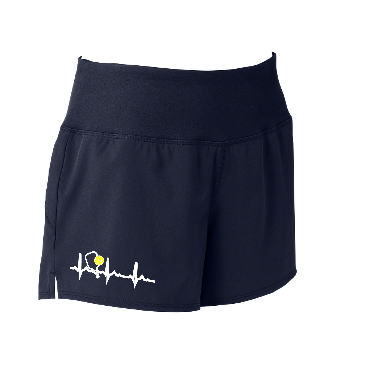 Pickleball Designs: Pickleball Heartbeat  Sport Tek women’s repeat shorts come with built-in cell phone pocket on the exterior of the waistband. You can also feel secure knowing that no matter how strenuous the exercise, the shorts will remain in place (it won’t ride up!). These shorts are extremely versatile and trendy. Transition from the Pickleball court to running errands smoothly.