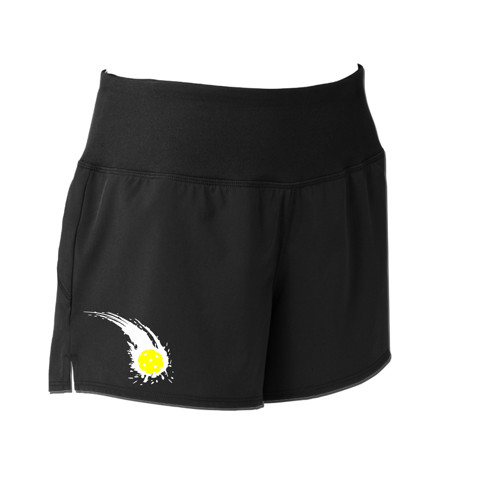 Pickleball Shorts Designs: Pickleball Impact  Sport Tek women’s repeat shorts come with built-in cell phone pocket on the exterior of the waistband. You can also feel secure knowing that no matter how strenuous the exercise, the shorts will remain in place (it won’t ride up!). These shorts are extremely versatile and trendy. Transition from the Pickleball court to running errands smoothly.