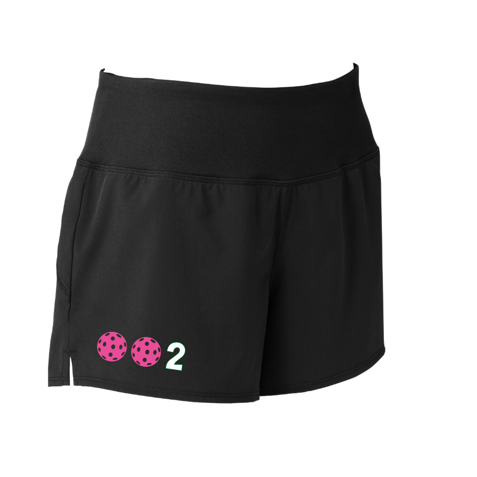 Designs: 002 with customizable Pickleballs (Yellow, White, Pink, Green).  Sport Tek women’s repeat shorts come with built-in cell phone pocket on the exterior of the waistband. You can also feel secure knowing that no matter how strenuous the exercise, the shorts will remain in place (it won’t ride up!). These shorts are extremely versatile and trendy. Transition from the Pickleball court to running errands smoothly