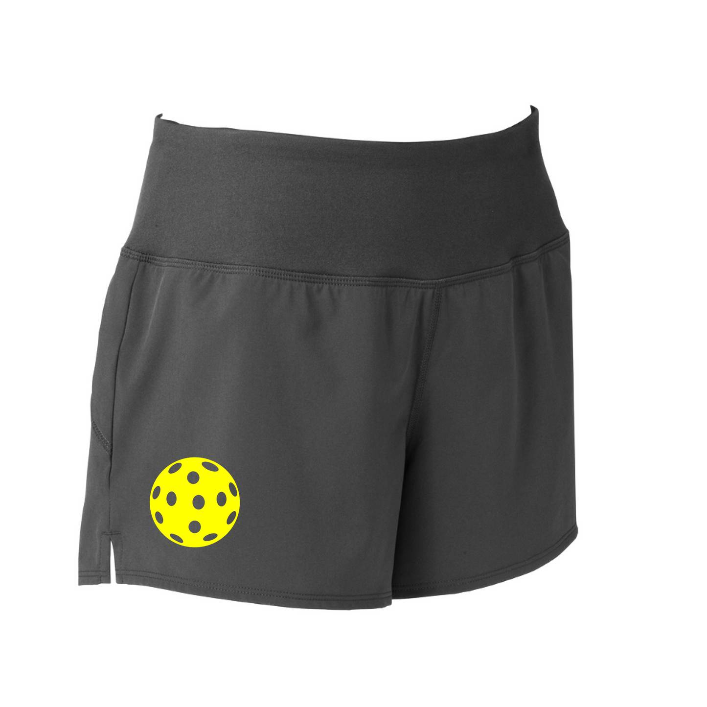 Pickleball Short Design: Customizable Pickleball Color: Choose from: Purple, Rainbow, Yellow and White.  Sport Tek women’s repeat shorts come with built-in cell phone pocket on the exterior of the waistband. You can also feel secure knowing that no matter how strenuous the exercise, the shorts will remain in place (it won’t ride up!). These shorts are extremely versatile and trendy. Transition from the Pickleball court to running errands smoothly.