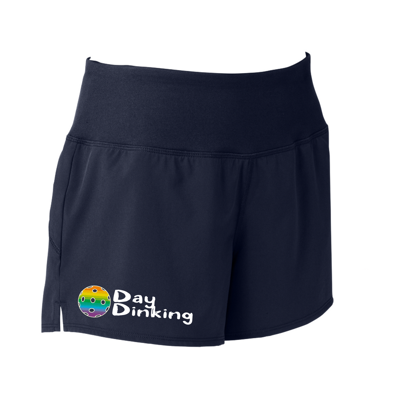 Shorts Designs: Day Dinking with Customizable Pickleball Color (Purple, Rainbow, White, & Yellow).  Sport Tek women’s repeat shorts come with built-in cell phone pocket on the exterior of the waistband. You can also feel secure knowing that no matter how strenuous the exercise, the shorts will remain in place (it won’t ride up!). These shorts are extremely versatile and trendy. Transition from the Pickleball court to running errands smoothly.