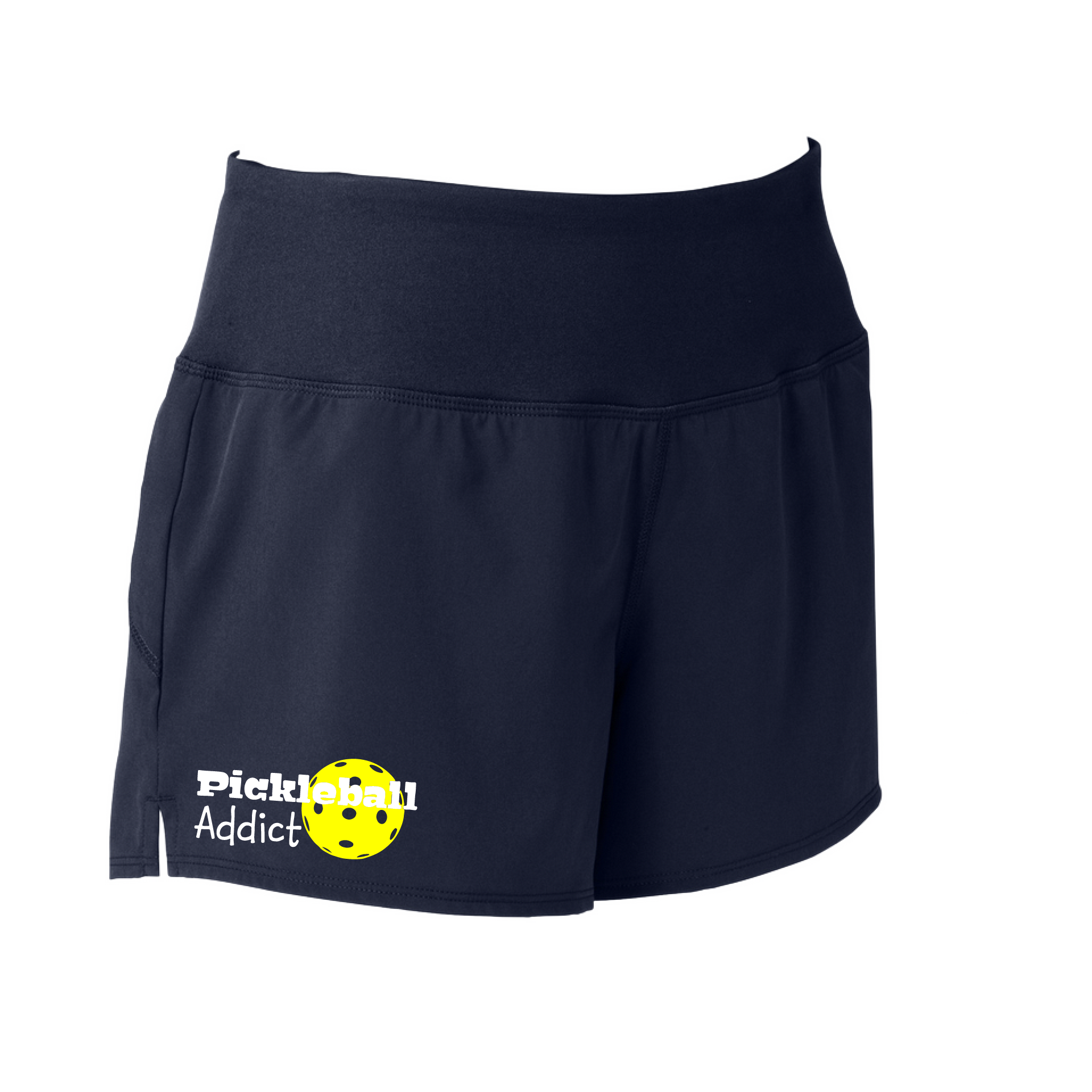 Pickleball Shorts Designs: Pickleball Addict  Sport Tek women’s repeat shorts come with built-in cell phone pocket on the exterior of the waistband. You can also feel secure knowing that no matter how strenuous the exercise, the shorts will remain in place (it won’t ride up!). These shorts are extremely versatile and trendy. Transition from the Pickleball court to running errands smoothly.