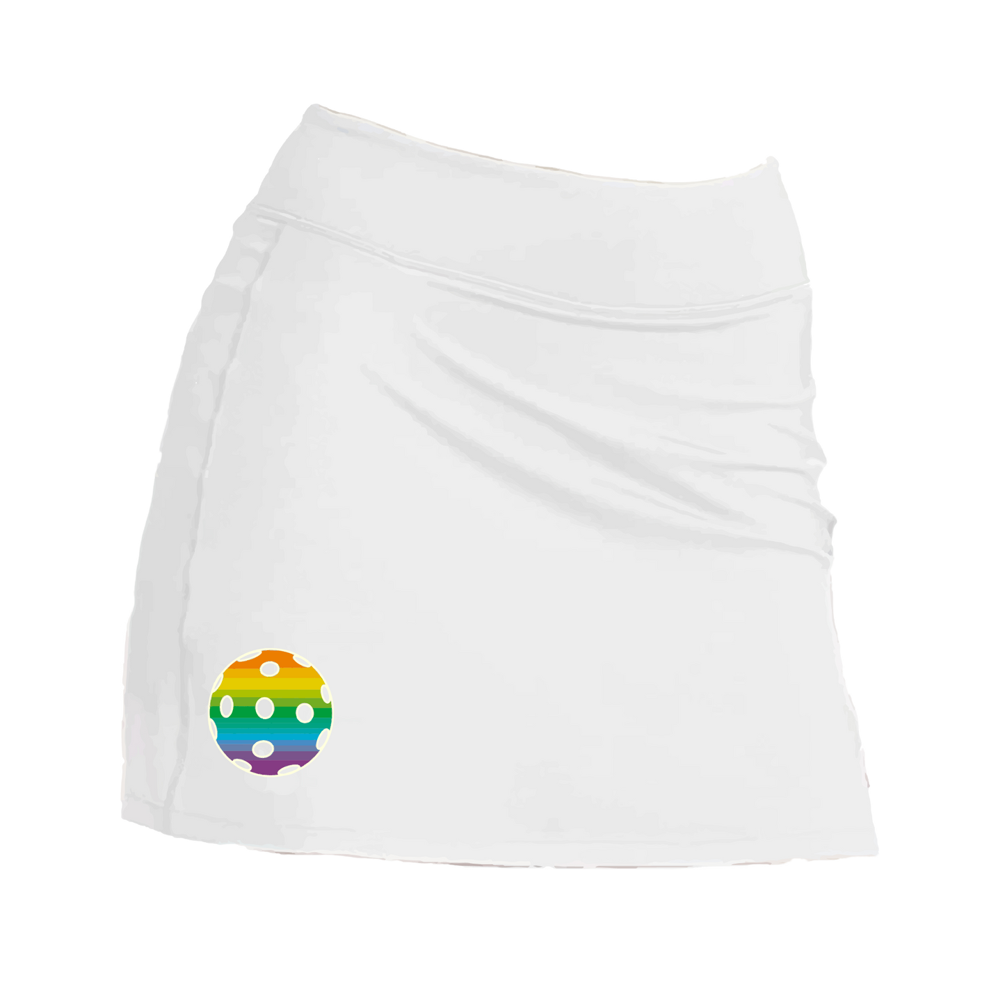 Pickleball Skort Design: Customizable Pickleball color:  Choose: Purple, Rainbow, White, & Yellow- Women’s core active jersey-knit skort comes with built-in shorts made out of a poly-spandex blend.  Feel secure knowing that no matter how strenuous the exercise, the skort will remain in place (it won’t ride up!). The fabric is breathable, featuring Dri-Works wicking technology. As you perspire, it allows your skin to breathe while simultaneously absorbing the moisture, keeping you dry and comfortable.