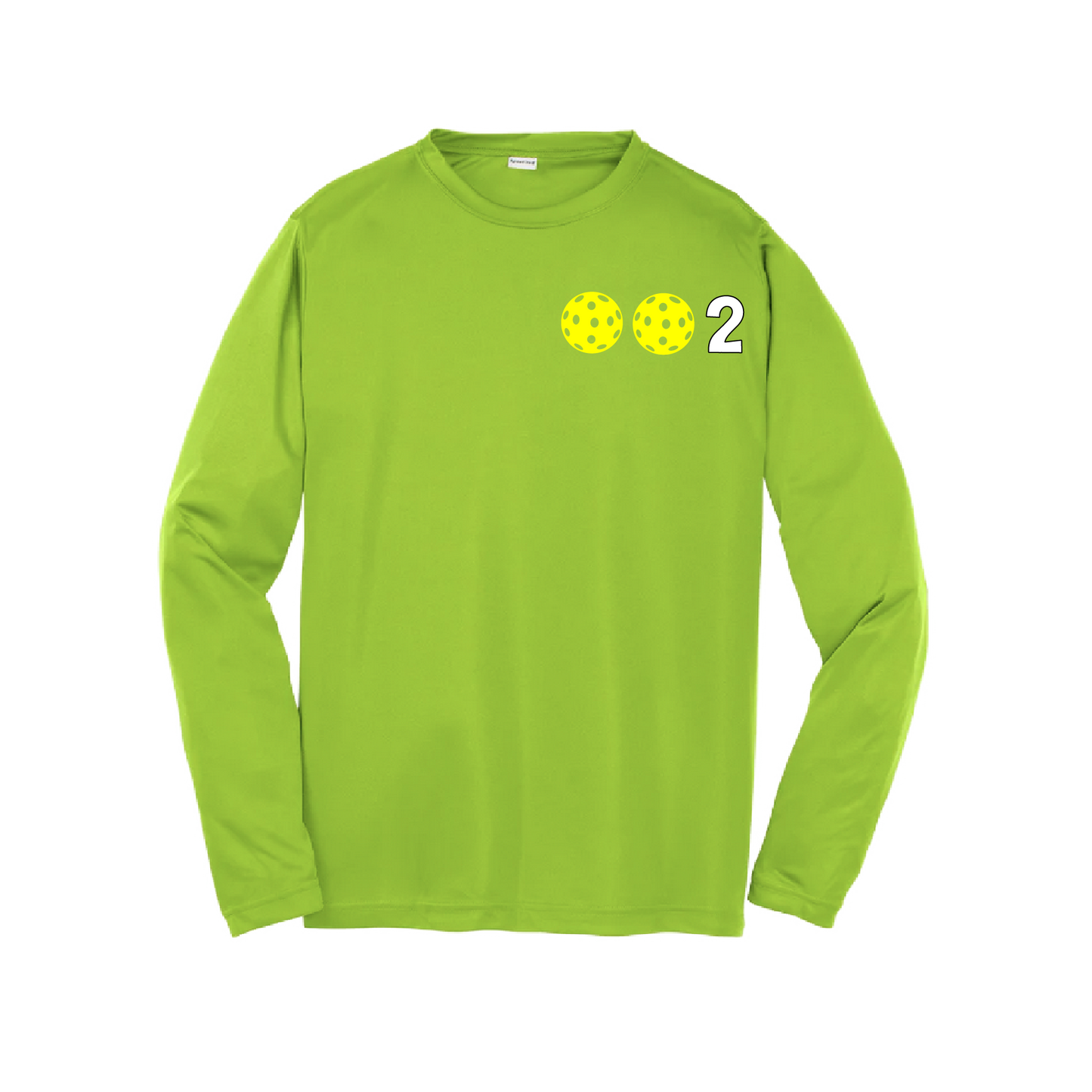 Design: 002 with Customizable Ball Colors (Yellow, Green, White)  Youth Styles: Long Sleeve (LS)  Shirts are lightweight, roomy and highly breathable. These moisture-wicking shirts are designed for athletic performance. They feature PosiCharge technology to lock in color and prevent logos from fading. Removable tag and set-in sleeves for comfort.