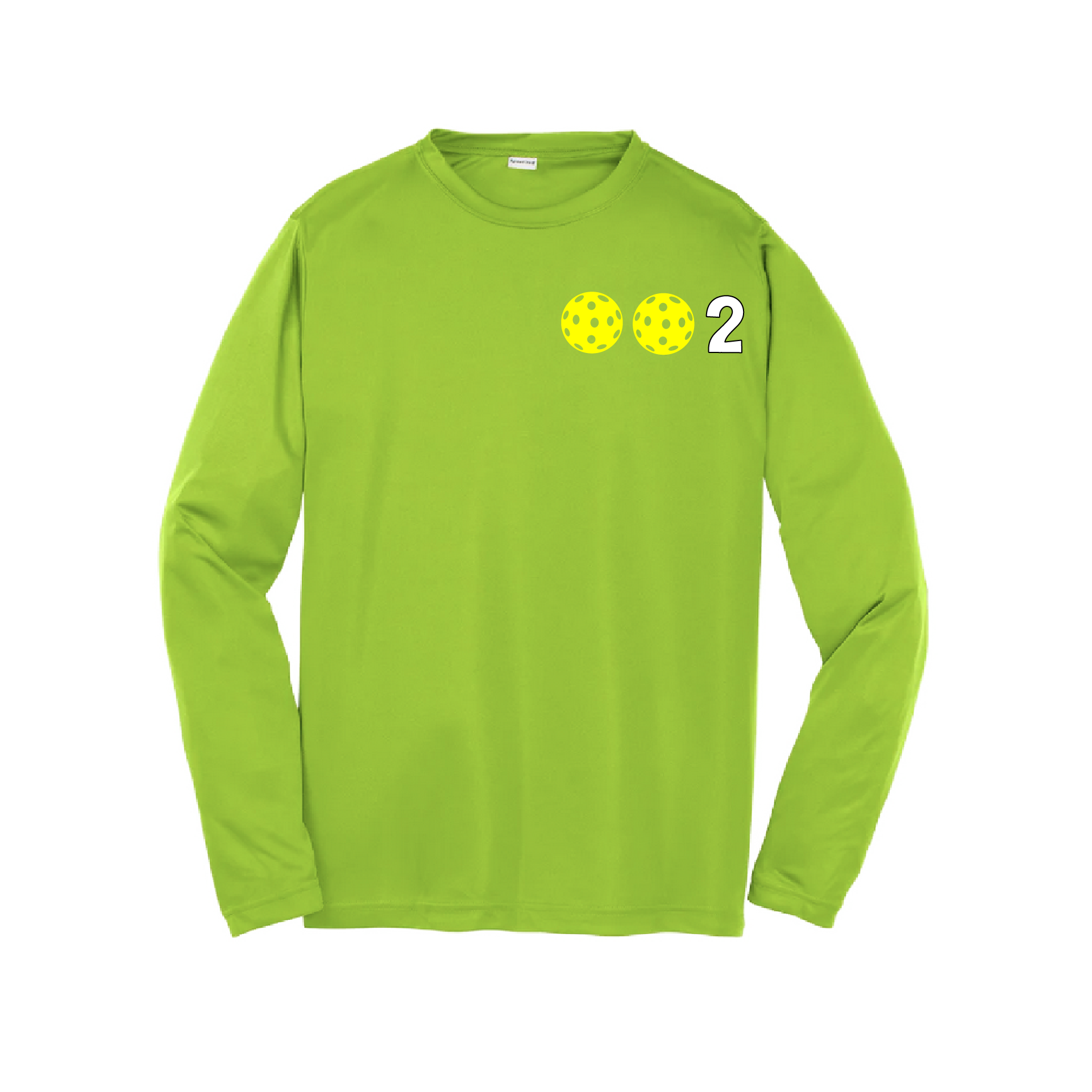 Design: 002 with Customizable Ball Colors (Yellow, Green, White)  Youth Styles: Long Sleeve (LS)  Shirts are lightweight, roomy and highly breathable. These moisture-wicking shirts are designed for athletic performance. They feature PosiCharge technology to lock in color and prevent logos from fading. Removable tag and set-in sleeves for comfort.