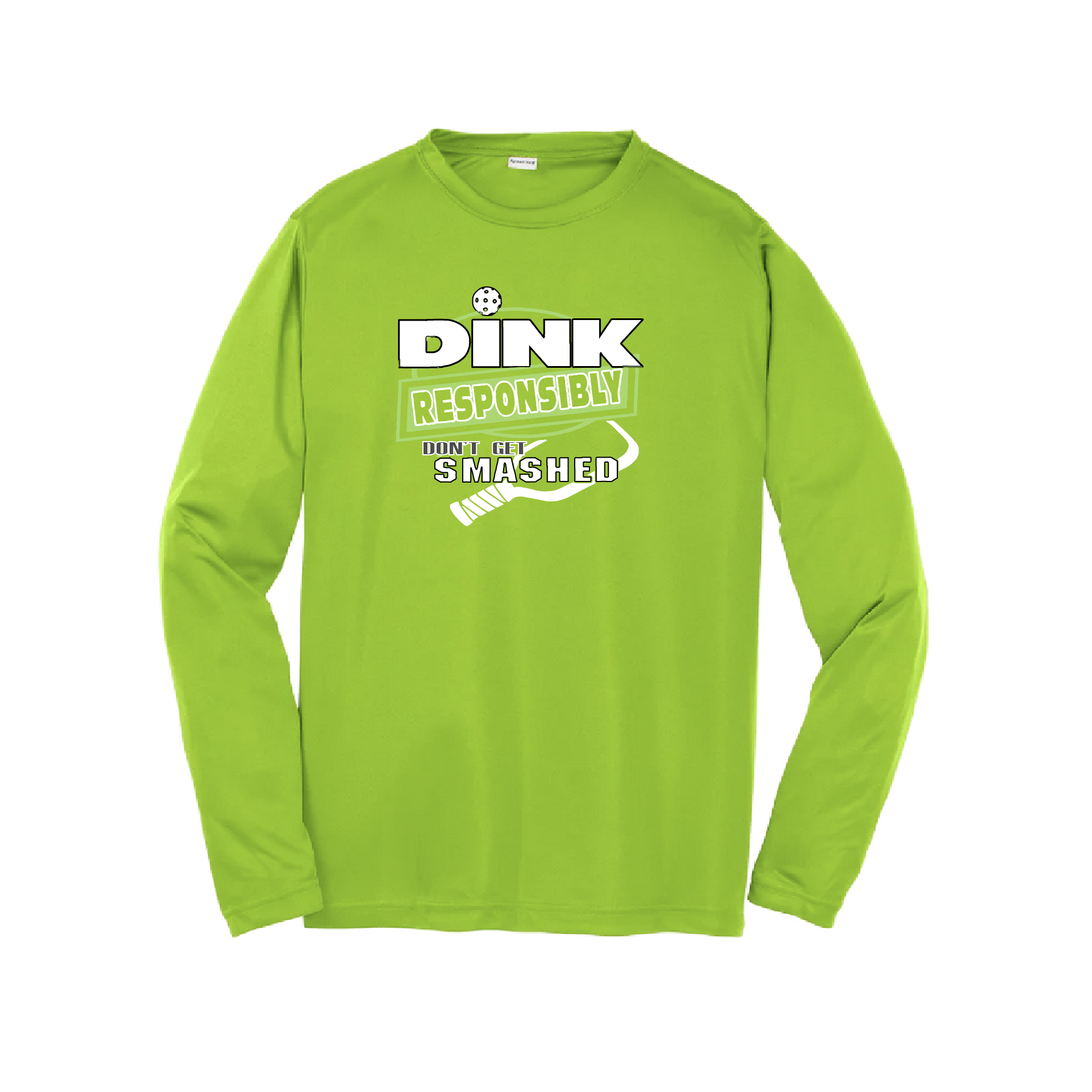 Pickleball Design: Dink Responsibly - Don't Get Smashed  Youth Style: Long Sleeve  Shirts are lightweight, roomy and highly breathable. These moisture-wicking shirts are designed for athletic performance. They feature PosiCharge technology to lock in color and prevent logos from fading. Removable tag and set-in sleeves for comfort.