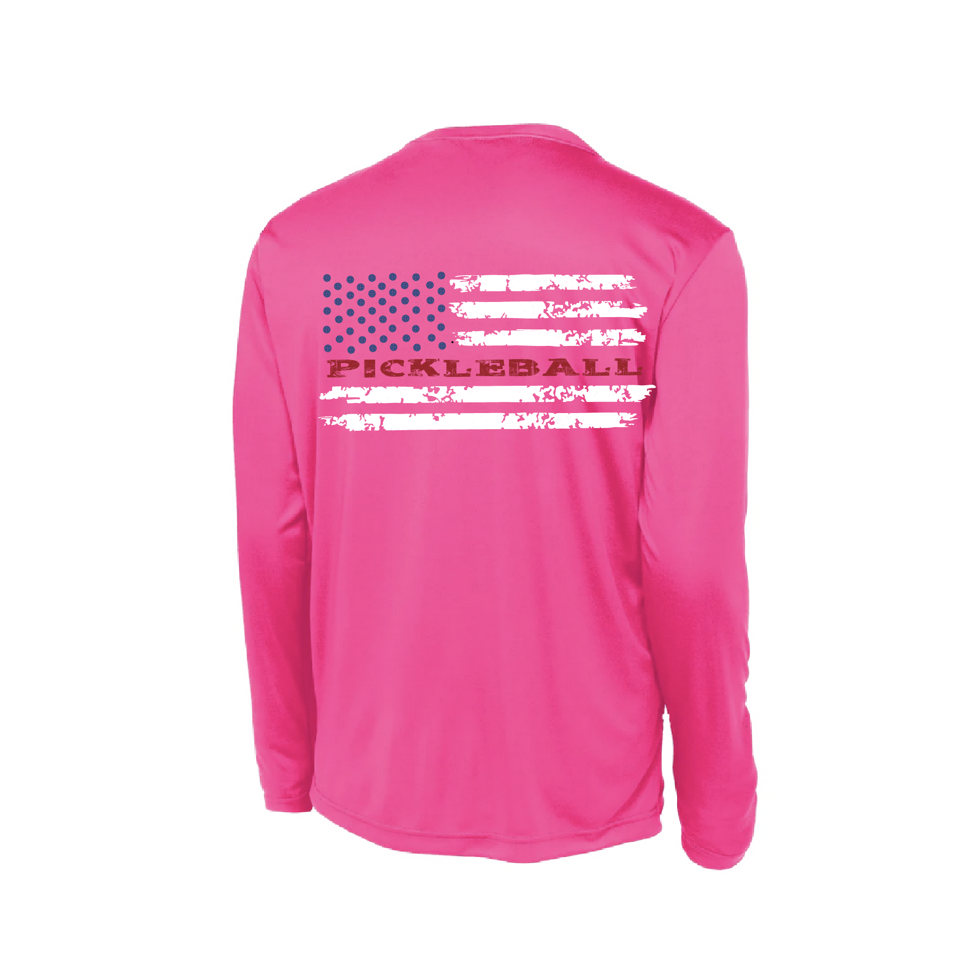 Pickleball Design: Pickleball Flag Horizontal on Front or Back of Shirt  Youth Style: Long Sleeve  Shirts are lightweight, roomy and highly breathable. These moisture-wicking shirts are designed for athletic performance. They feature PosiCharge technology to lock in color and prevent logos from fading. Removable tag and set-in sleeves for comfort.