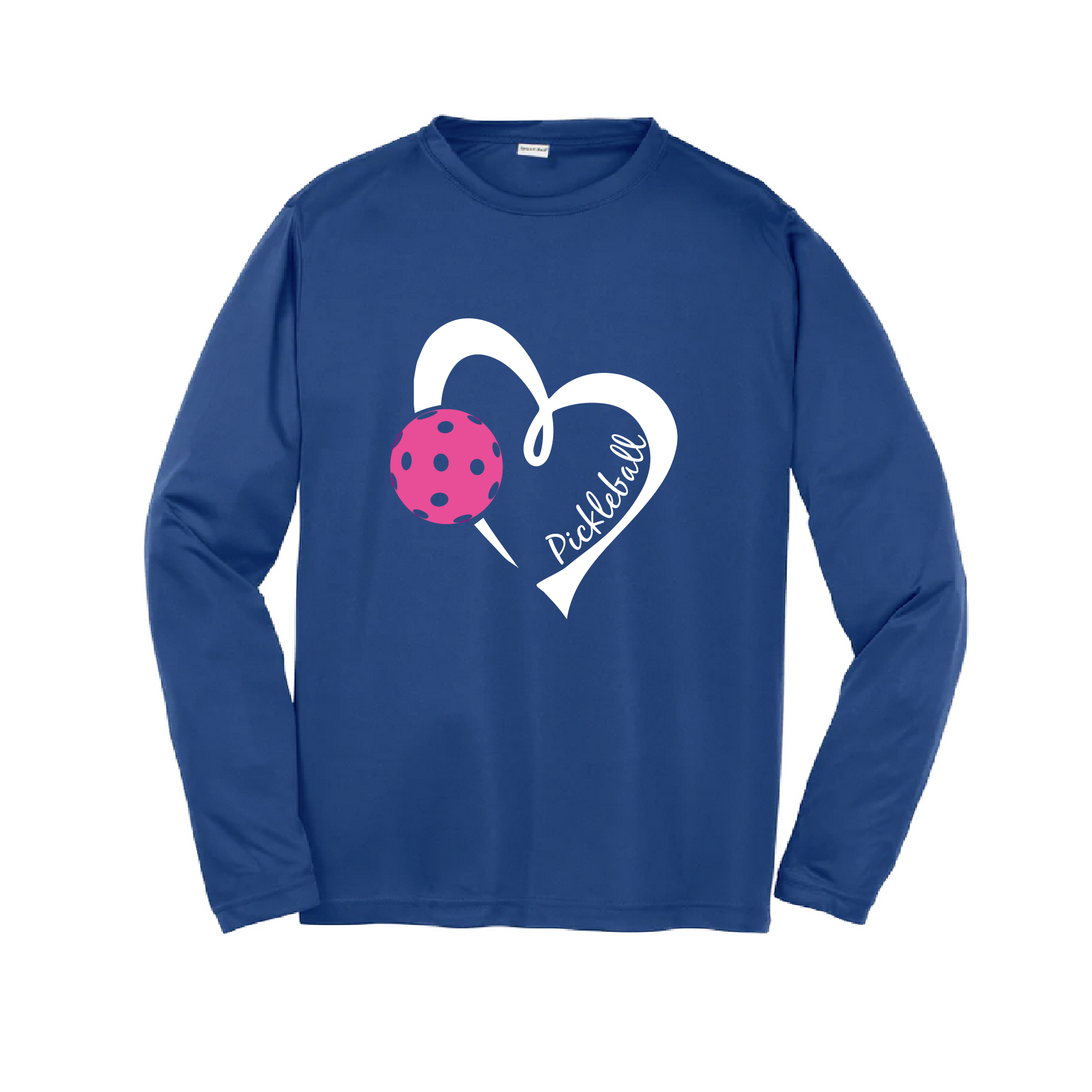 Pickleball Design: Heart with Ball  Youth Styles: Long Sleeve (LS)  Shirts are lightweight, roomy and highly breathable. These moisture-wicking shirts are designed for athletic performance. They feature PosiCharge technology to lock in color and prevent logos from fading. Removable tag and set-in sleeves for comfort.