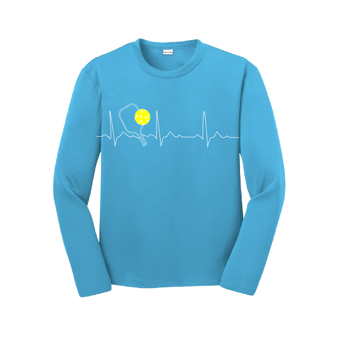 Pickleball Design: Heartbeat  Youth Styles: Long Sleeve  Shirts are lightweight, roomy and highly breathable. These moisture-wicking shirts are designed for athletic performance. They feature PosiCharge technology to lock in color and prevent logos from fading. Removable tag and set-in sleeves for comfort.