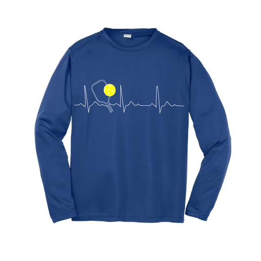 Pickleball Design: Heartbeat  Youth Styles: Long Sleeve  Shirts are lightweight, roomy and highly breathable. These moisture-wicking shirts are designed for athletic performance. They feature PosiCharge technology to lock in color and prevent logos from fading. Removable tag and set-in sleeves for comfort.