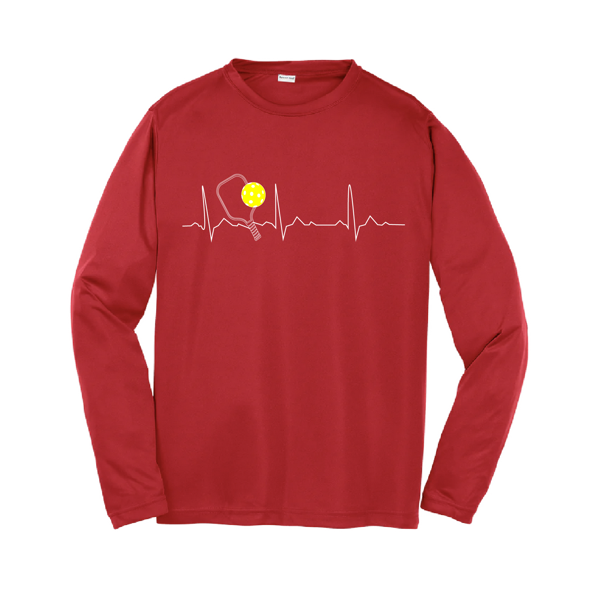 Pickleball Design: Heartbeat  Youth Styles: Long Sleeve  Shirts are lightweight, roomy and highly breathable. These moisture-wicking shirts are designed for athletic performance. They feature PosiCharge technology to lock in color and prevent logos from fading. Removable tag and set-in sleeves for comfort.