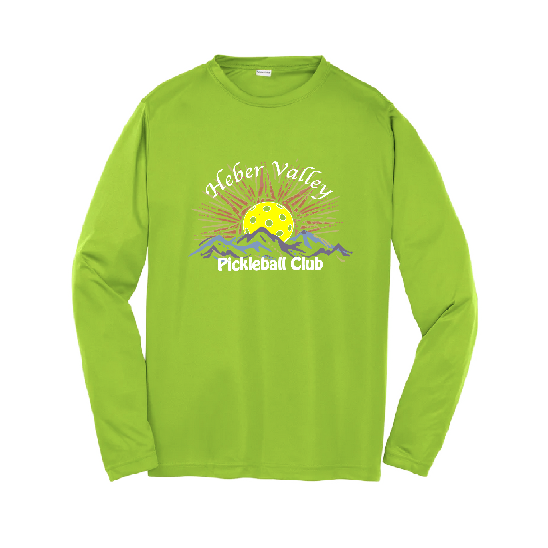 Pickleball Shirt Design: Heber Valley Pickleball Club (Full Design)  Youth Style: Long Sleeve  Shirts are lightweight, roomy and highly breathable. These moisture-wicking shirts are designed for athletic performance. They feature PosiCharge technology to lock in color and prevent logos from fading. Removable tag and set-in sleeves for comfort.