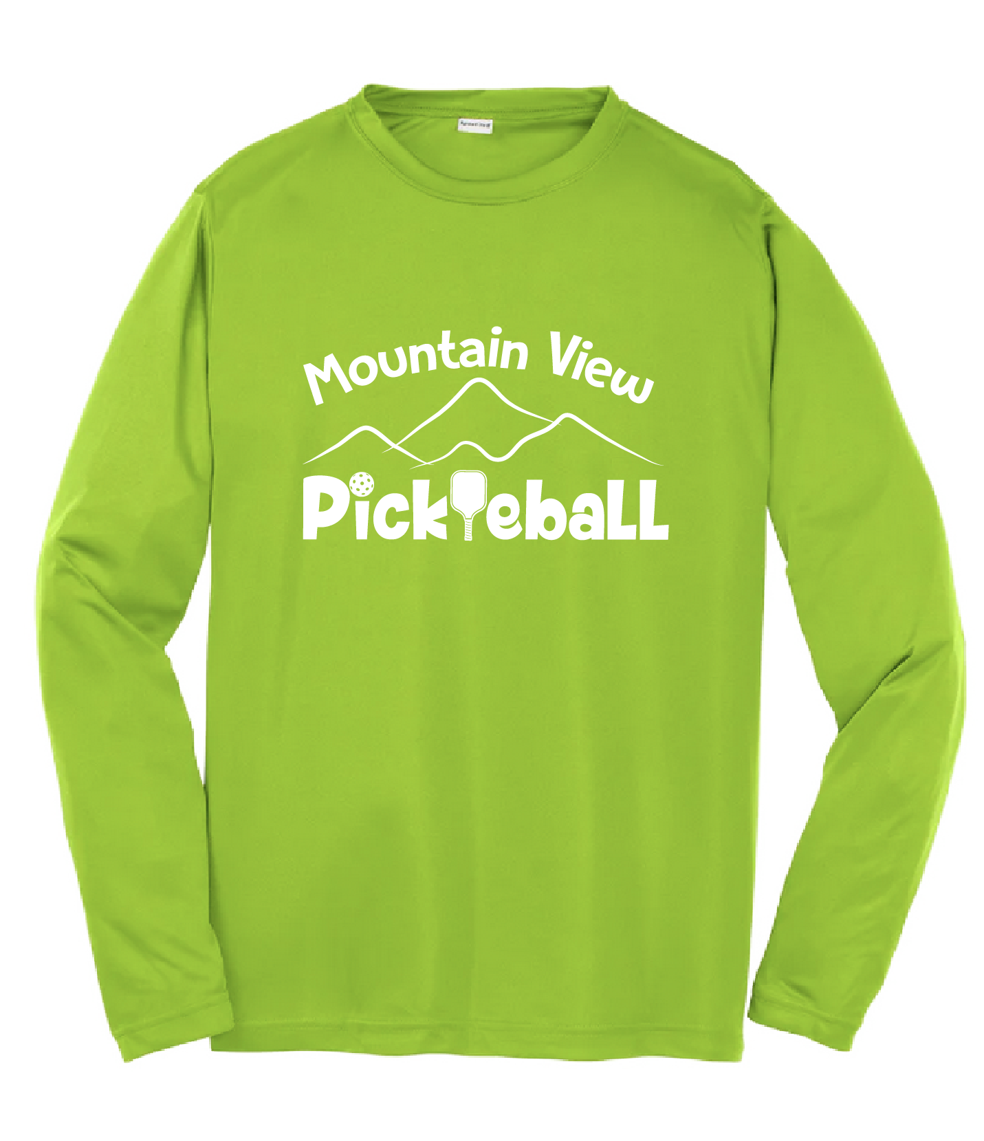 Pickleball Design: Mountain View Pickleball Club  Youth Styles: Long Sleeve  Shirts are lightweight, roomy and highly breathable. These moisture-wicking shirts are designed for athletic performance. They feature PosiCharge technology to lock in color and prevent logos from fading. Removable tag and set-in sleeves for comfort.