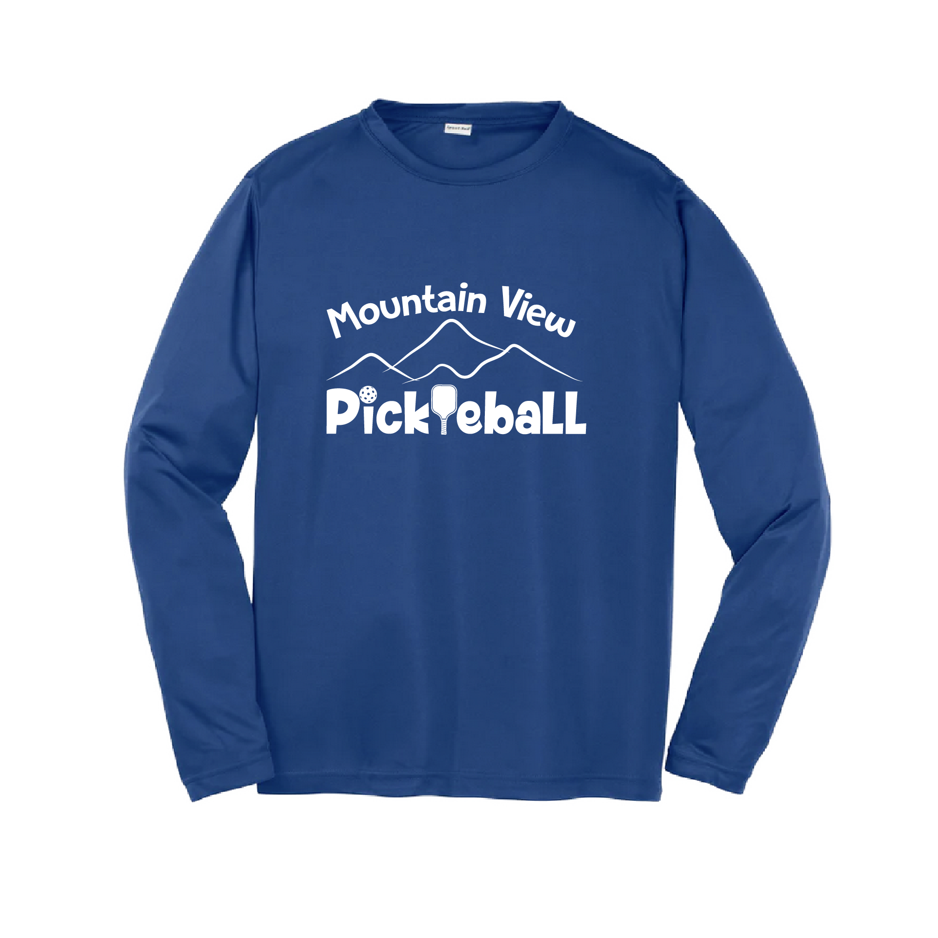 Pickleball Design: Mountain View Pickleball Club  Youth Styles: Long Sleeve  Shirts are lightweight, roomy and highly breathable. These moisture-wicking shirts are designed for athletic performance. They feature PosiCharge technology to lock in color and prevent logos from fading. Removable tag and set-in sleeves for comfort.