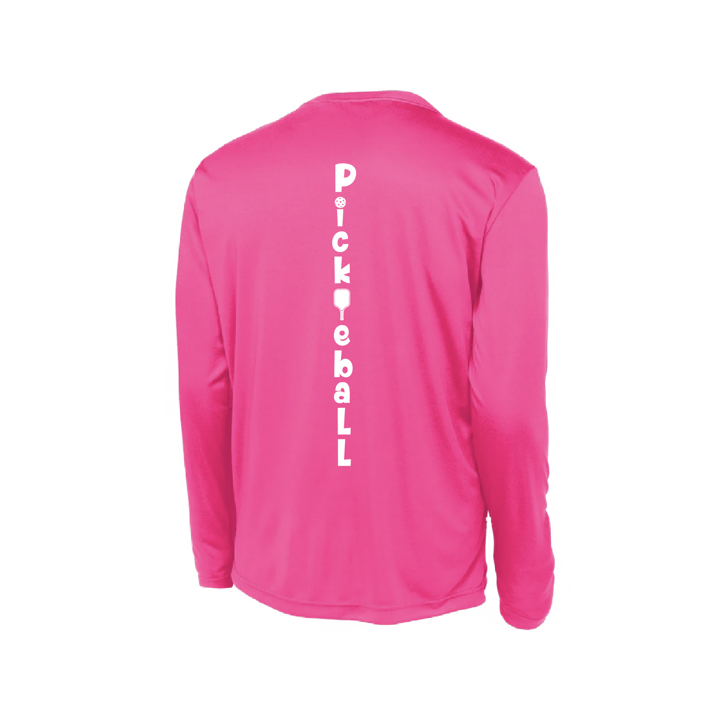 Pickleball Design: Pickleball Vertical - Customizable location  Youth Styles: Long Sleeve  Shirts are lightweight, roomy and highly breathable. These moisture-wicking shirts are designed for athletic performance. They feature PosiCharge technology to lock in color and prevent logos from fading. Removable tag and set-in sleeves for comfort.