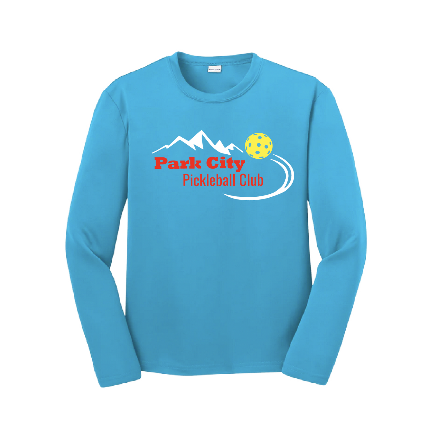 Pickleball Design: Park City Pickleball Club (Red Words)  Youth Style: Long Sleeve  Shirts are lightweight, roomy and highly breathable. These moisture-wicking shirts are designed for athletic performance. They feature PosiCharge technology to lock in color and prevent logos from fading. Removable tag and set-in sleeves for comfort.