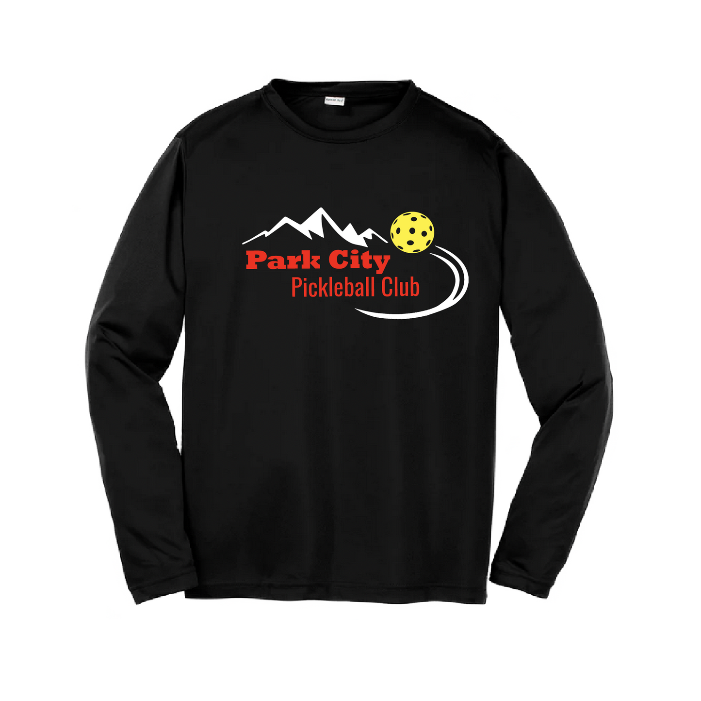 Pickleball Design: Park City Pickleball Club (Red Words)  Youth Style: Long Sleeve  Shirts are lightweight, roomy and highly breathable. These moisture-wicking shirts are designed for athletic performance. They feature PosiCharge technology to lock in color and prevent logos from fading. Removable tag and set-in sleeves for comfort.