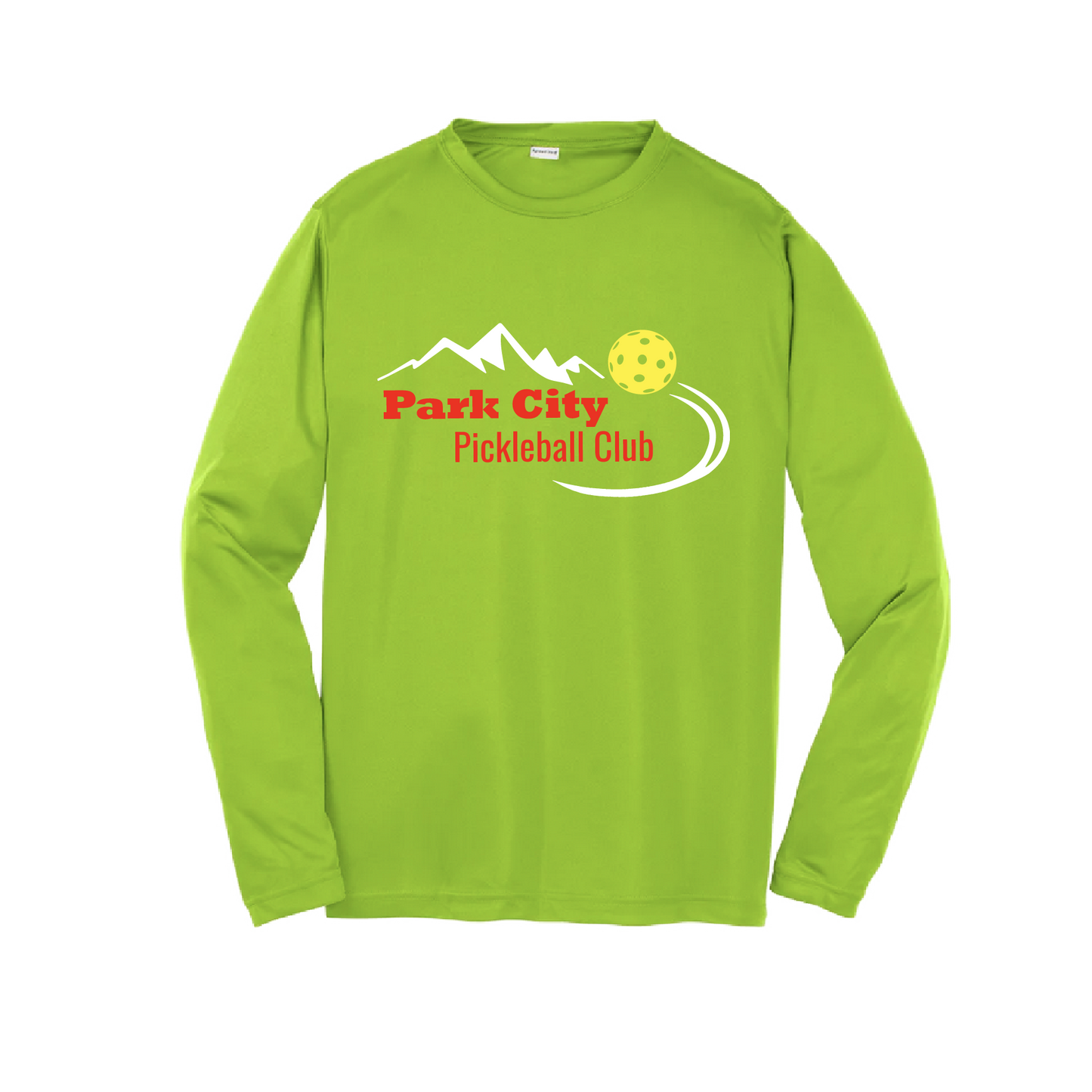 Pickleball Design: Park City Pickleball Club (Red Words)  Youth Style: Long Sleeve  Shirts are lightweight, roomy and highly breathable. These moisture-wicking shirts are designed for athletic performance. They feature PosiCharge technology to lock in color and prevent logos from fading. Removable tag and set-in sleeves for comfort.