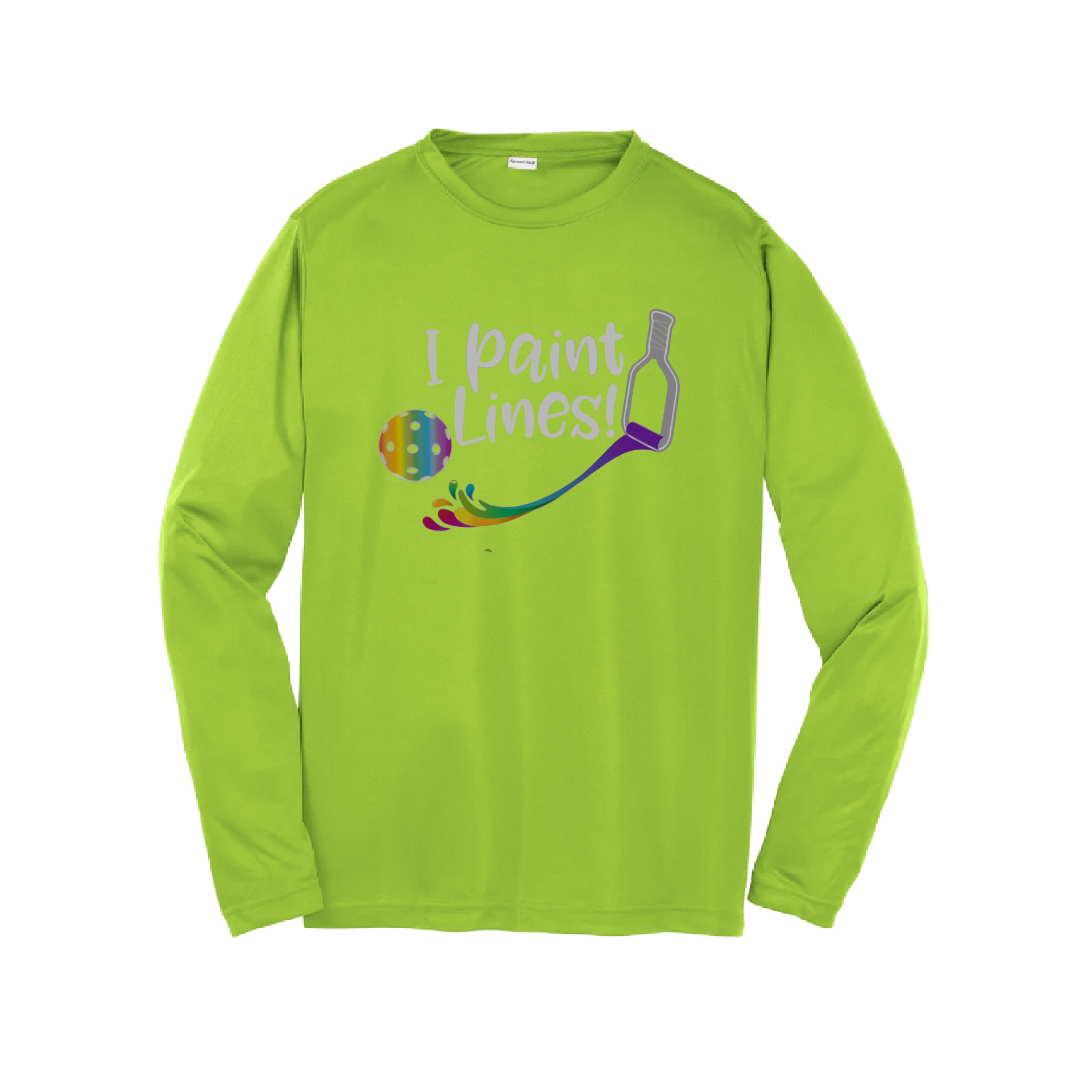 Pickleball Design: I Paint Lines  Youth Styles: Long Sleeve (LS)  Shirts are lightweight, roomy and highly breathable. These moisture-wicking shirts are designed for athletic performance. They feature PosiCharge technology to lock in color and prevent logos from fading. Removable tag and set-in sleeves for comfort.