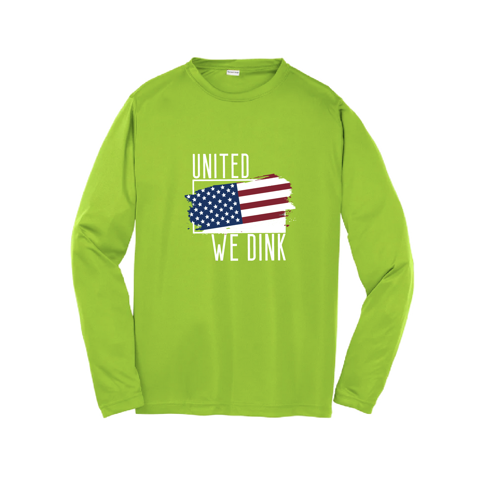 Pickleball Design: United We Dink  Youth Styles: Long Sleeve  Shirts are lightweight, roomy and highly breathable. These moisture-wicking shirts are designed for athletic performance. They feature PosiCharge technology to lock in color and prevent logos from fading. Removable tag and set-in sleeves for comfort.