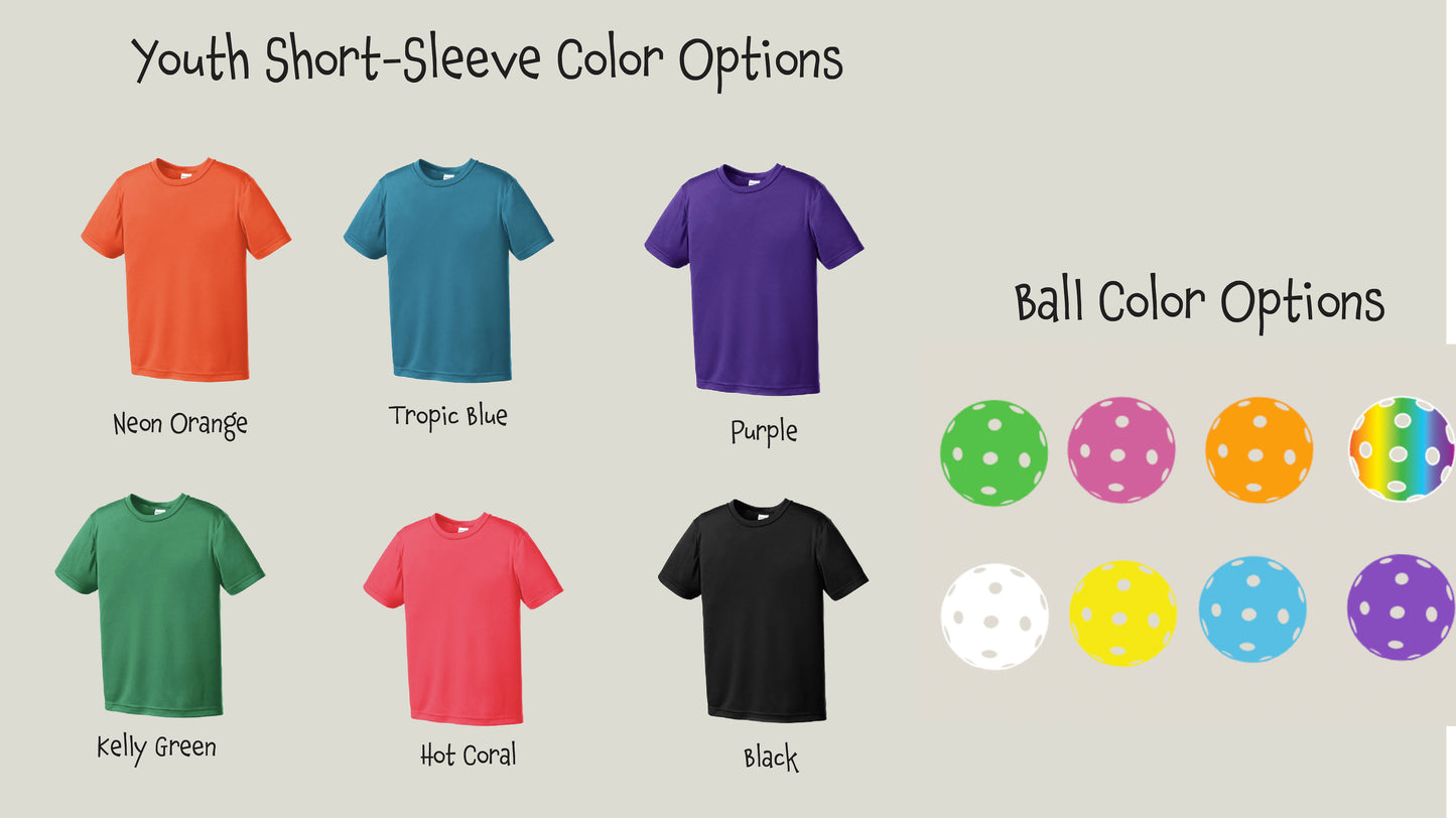 002 Pickleball (Colors Yellow Green White) | Youth Short Sleeve Athletic Shirt | 100% Polyester