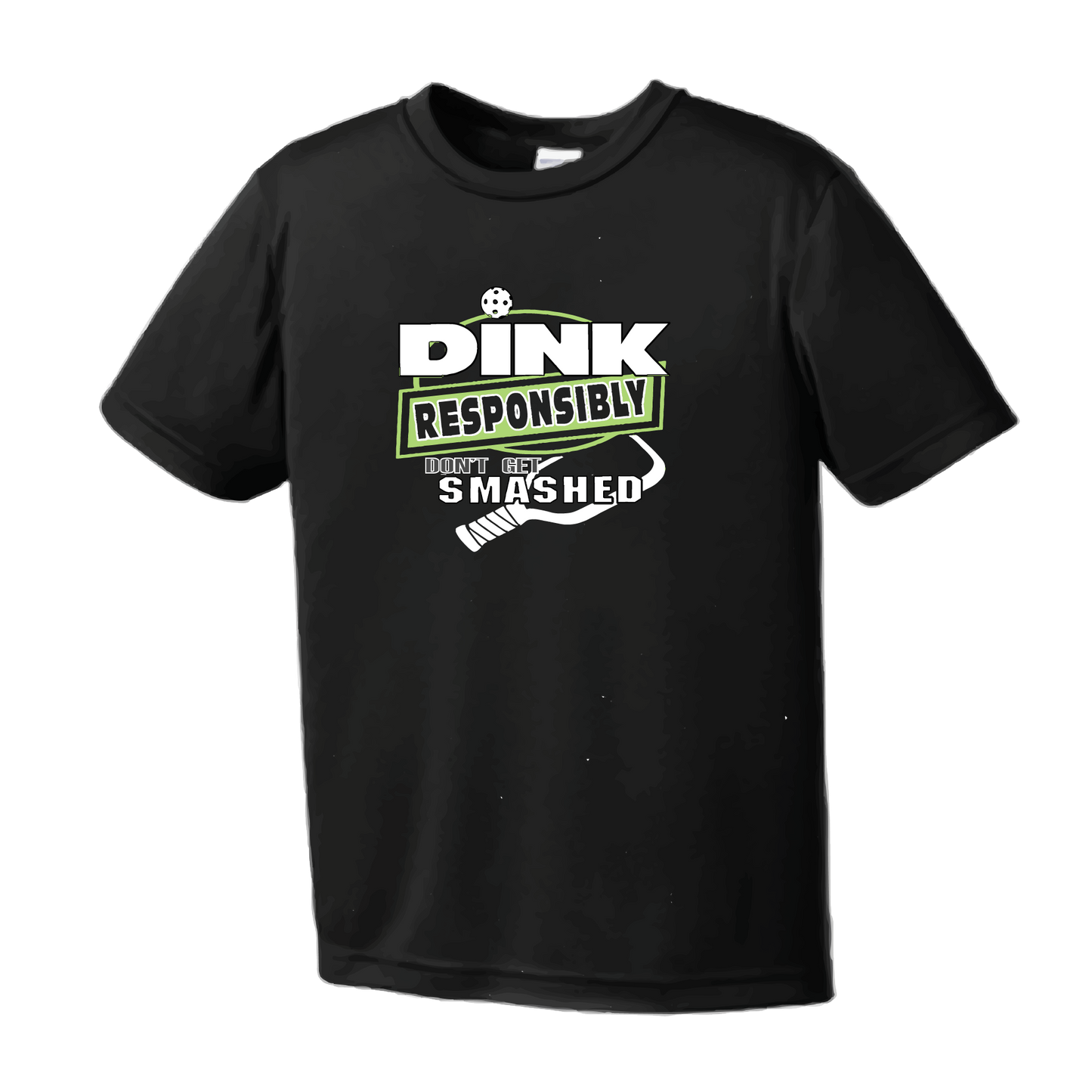 Pickleball Design: Dink Responsibly - Don't Get Smashed  Youth Style: Short Sleeve  Shirts are lightweight, roomy and highly breathable. These moisture-wicking shirts are designed for athletic performance. They feature PosiCharge technology to lock in color and prevent logos from fading. Removable tag and set-in sleeves for comfort.