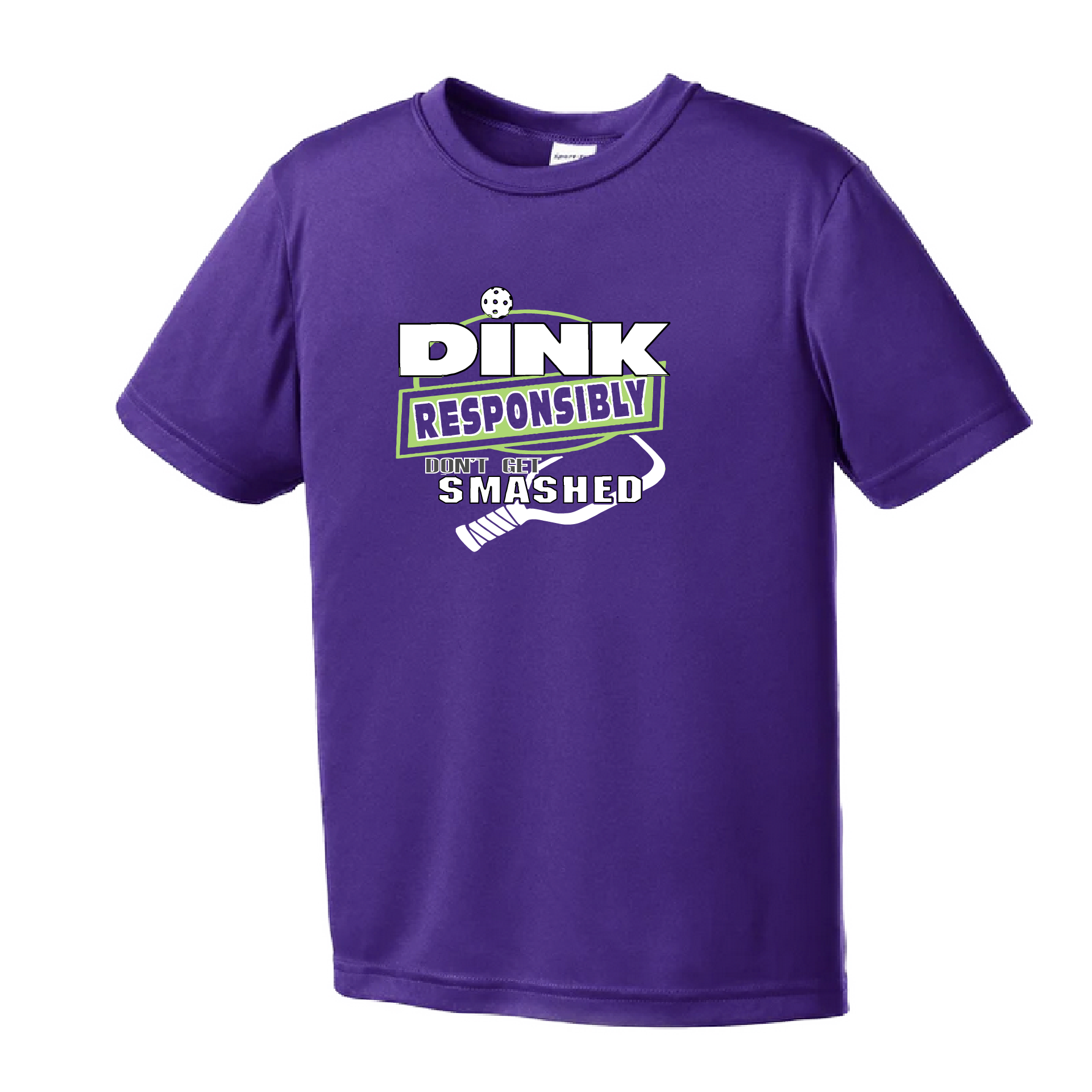 Pickleball Design: Dink Responsibly - Don't Get Smashed  Youth Style: Short Sleeve  Shirts are lightweight, roomy and highly breathable. These moisture-wicking shirts are designed for athletic performance. They feature PosiCharge technology to lock in color and prevent logos from fading. Removable tag and set-in sleeves for comfort.